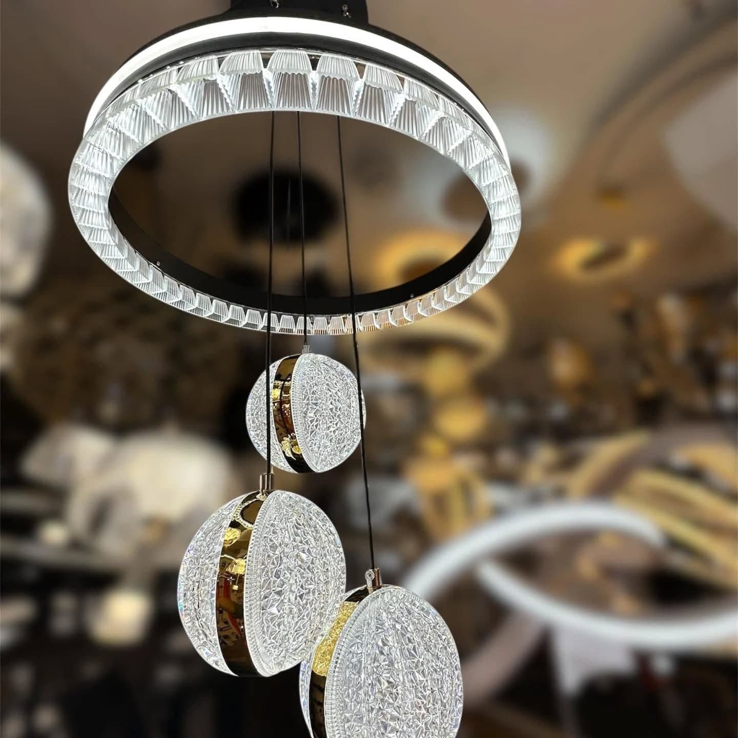 Modern Geometric Crystal and Gold Chandelier