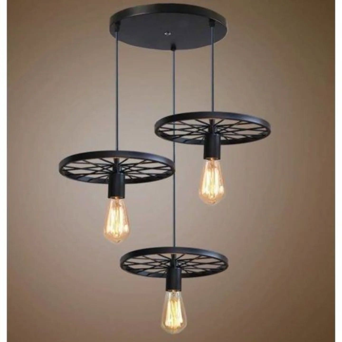 Industrial Black Wagon Wheel 3-in-1 Pendant Light