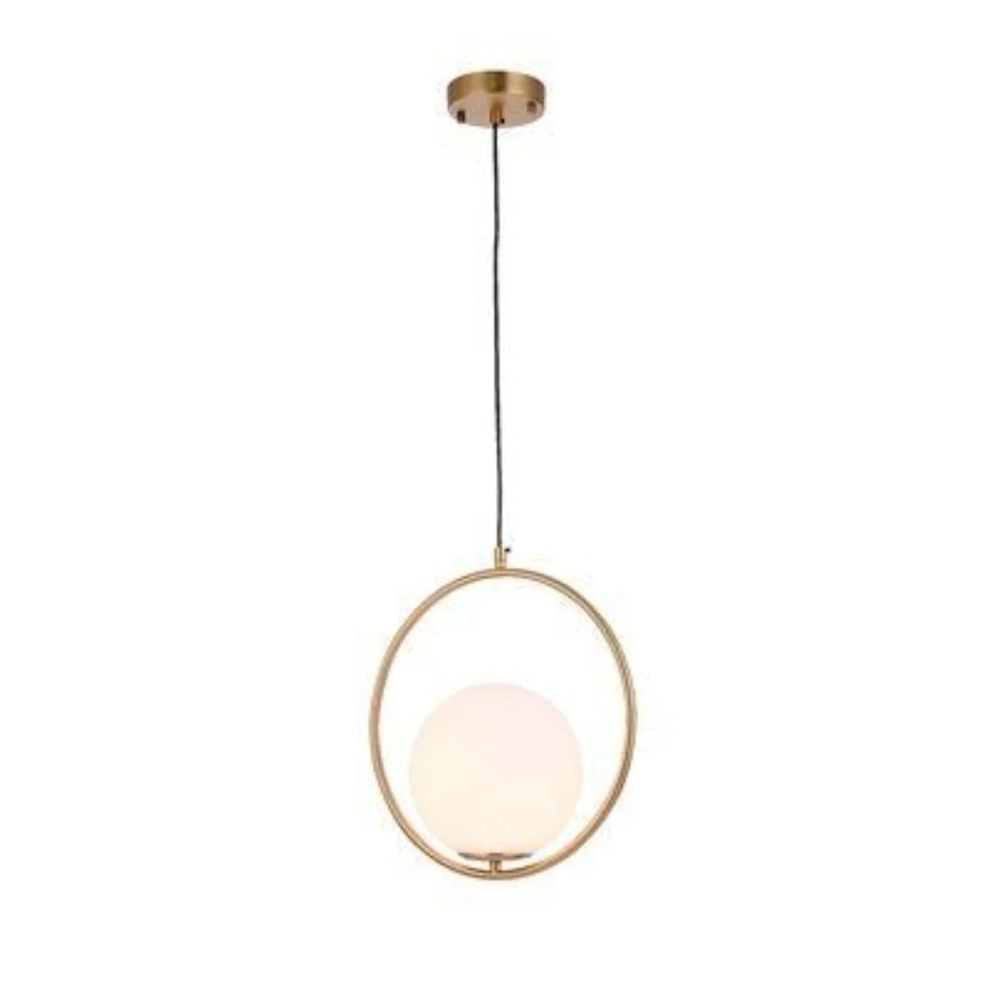 Modern Small Gold Brass Pendant Light with Frosted Glass Globe