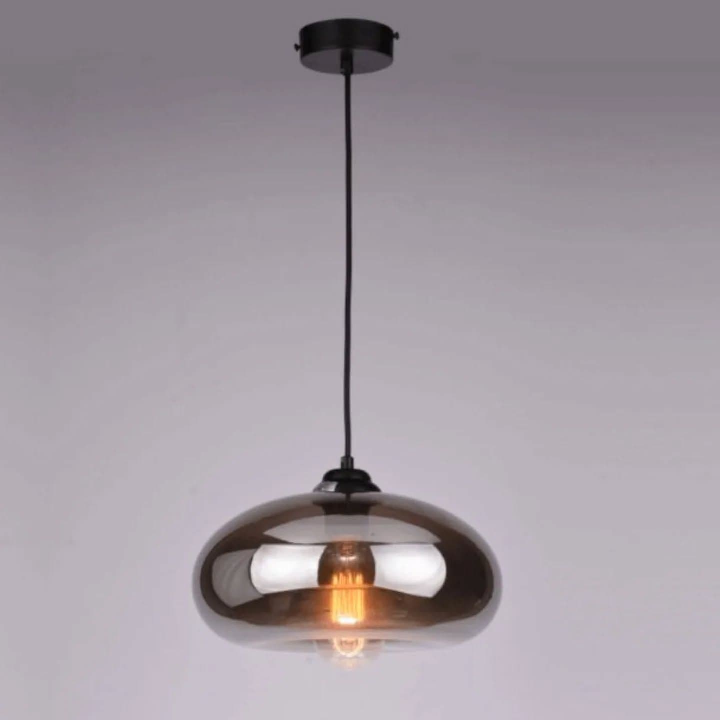 Modern Smoky Grey Glass Pendant Light with Exposed Bulb