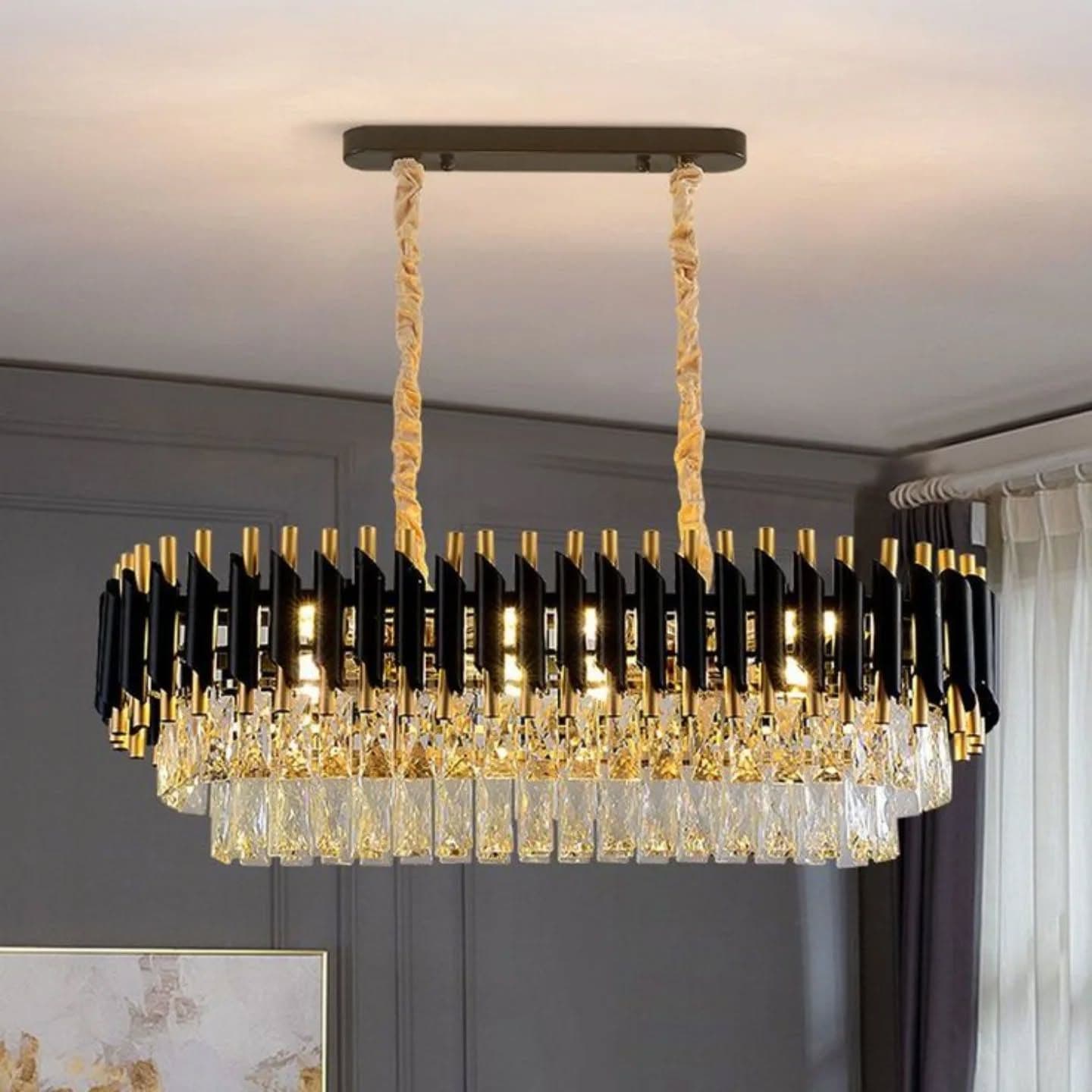 Oval Black & Gold Modern Crystal Chandelier