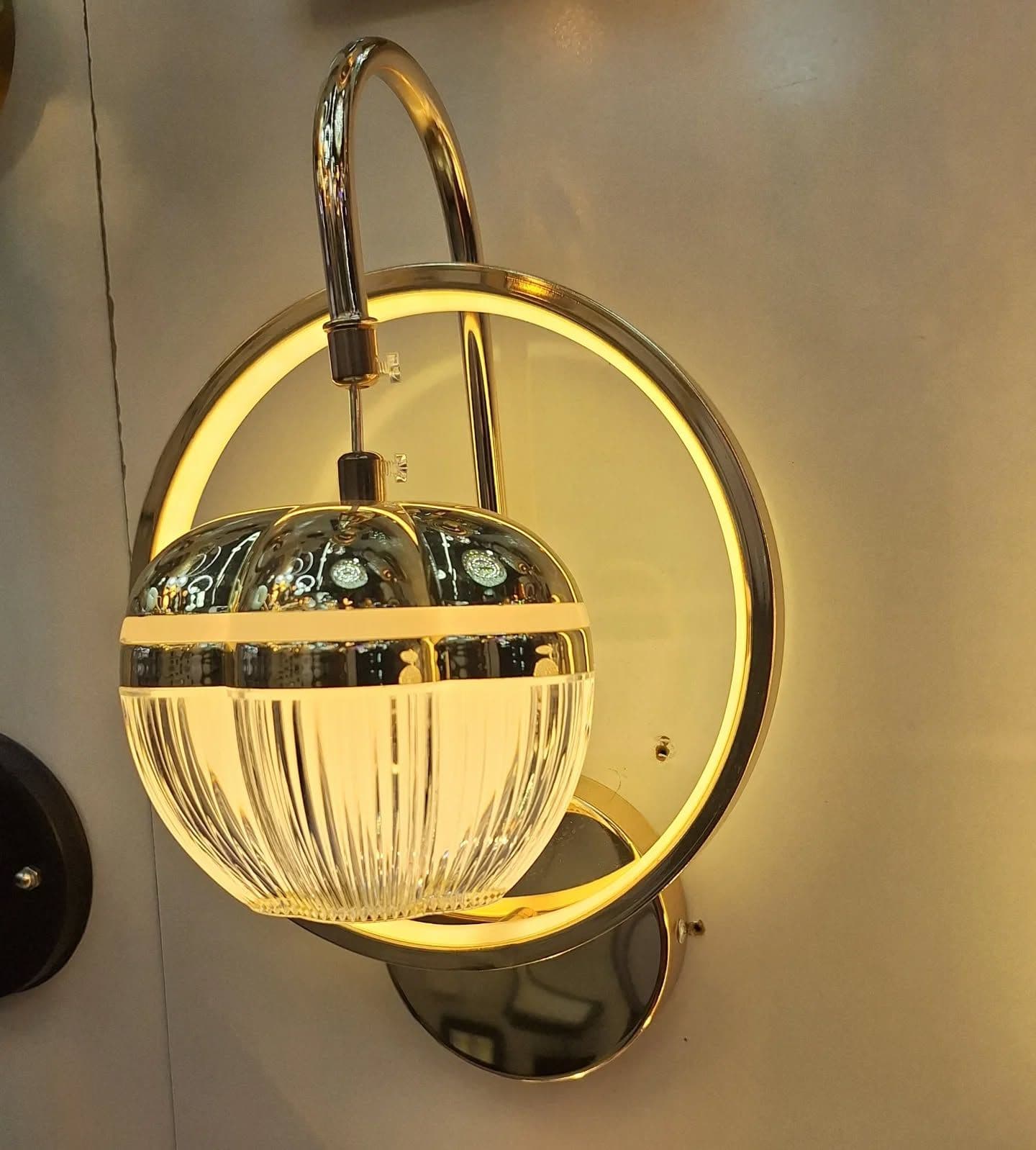 Modern Gold Glass Wall Light with LED Ring Accent