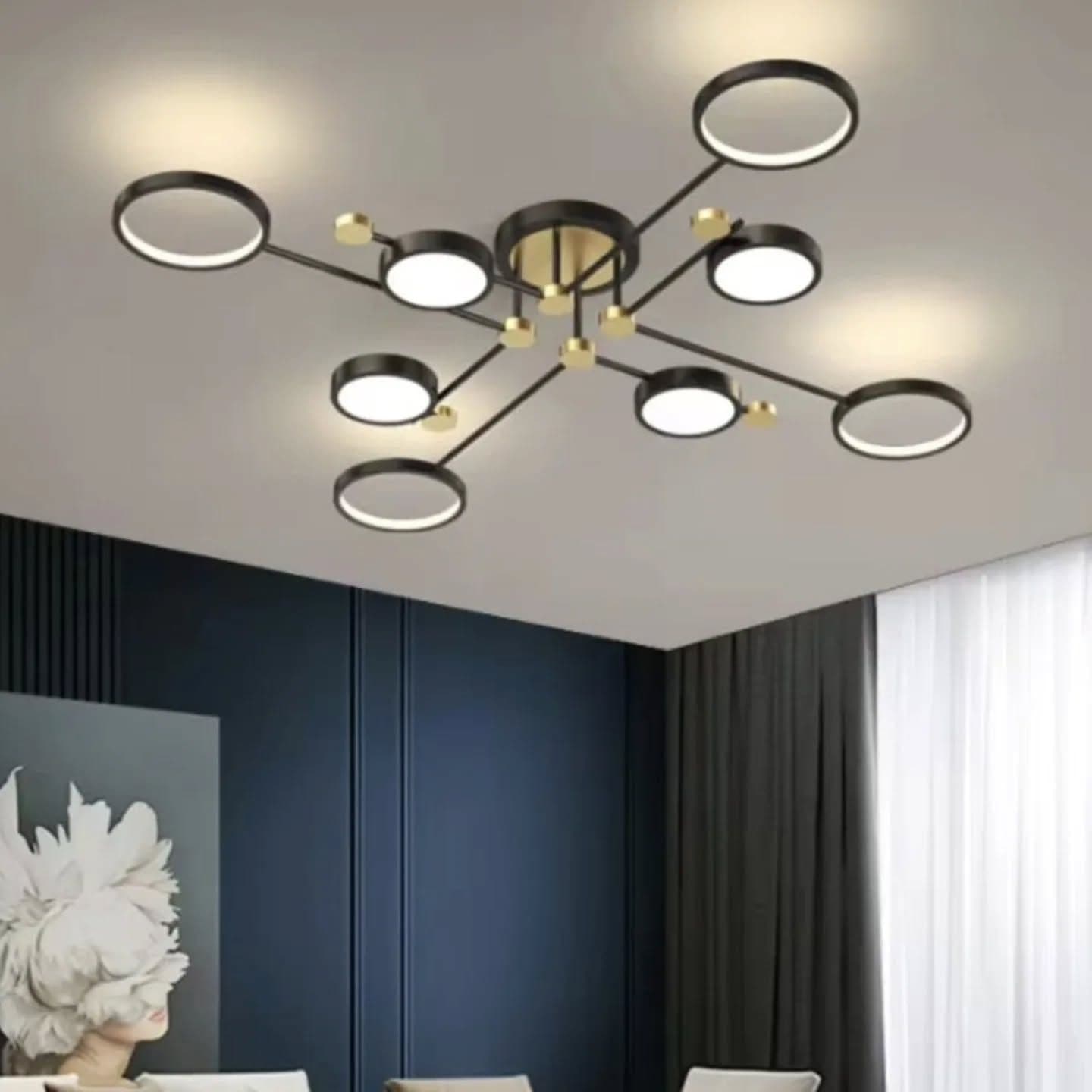 Modern Black and Gold Geometric Ring Chandelier