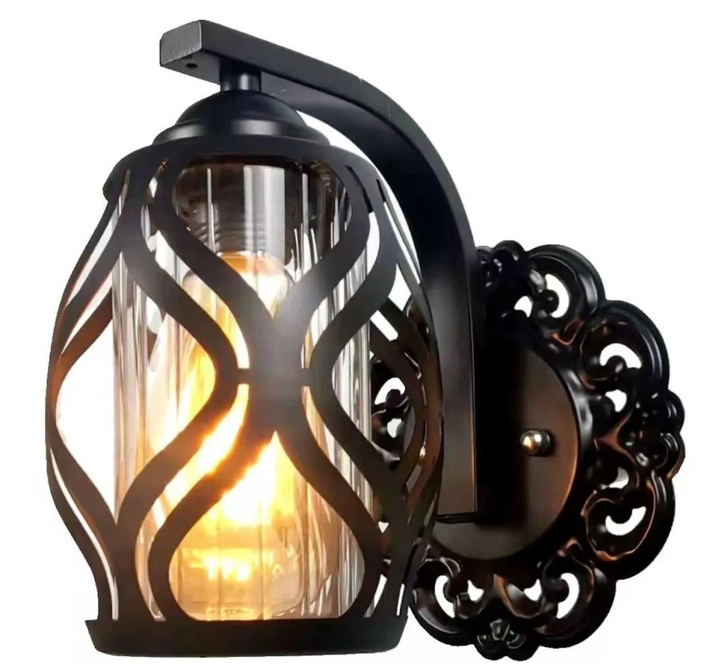Vintage Black Metal Cage Wall Light with Clear Glass Shade