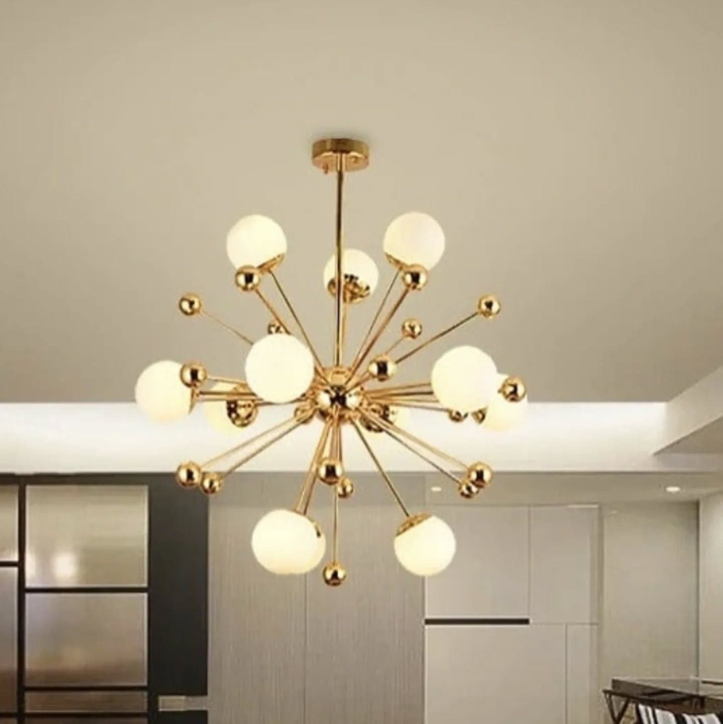 Oversized Modern Gold Brass Orb Chandelier with Multi-Arm Design