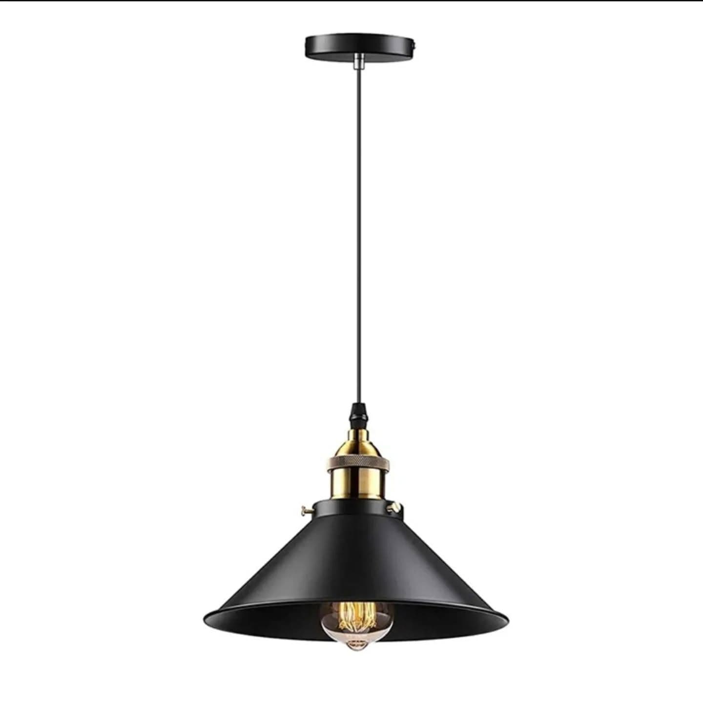 Industrial Black Metal Pendant Light with Exposed Bulb