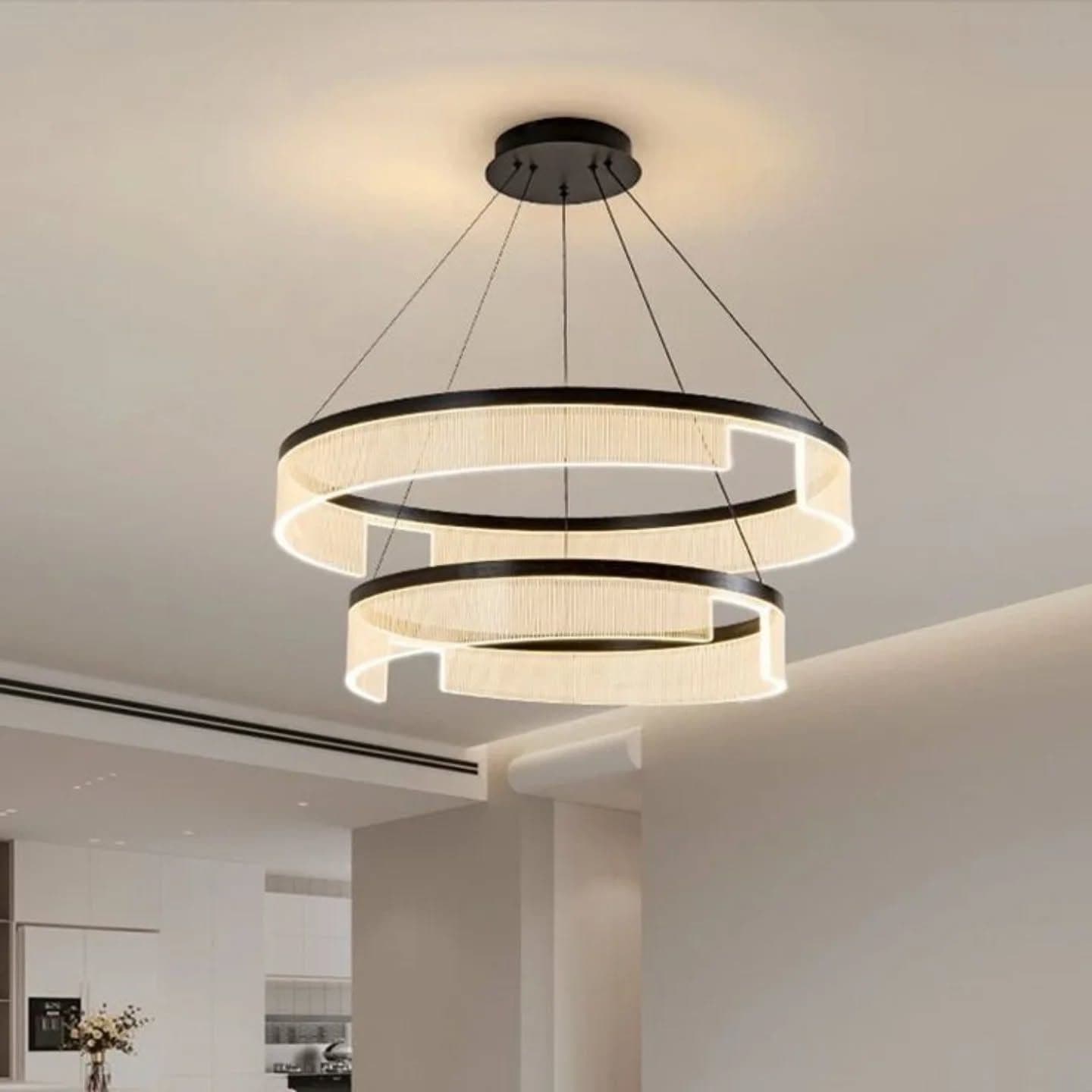 Modern Oversized Double Black & White Tiered LED Chandelier