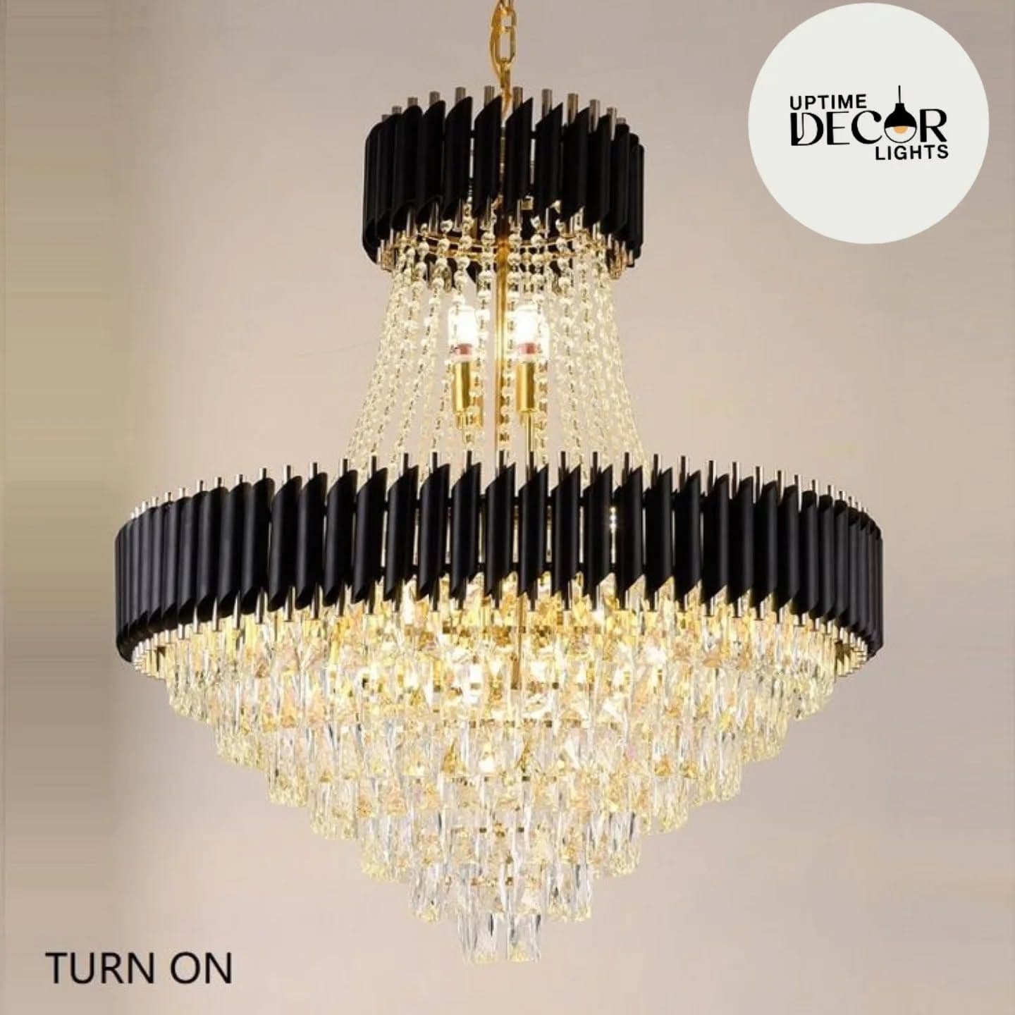 Modern Black Crystal Tiered Chandelier