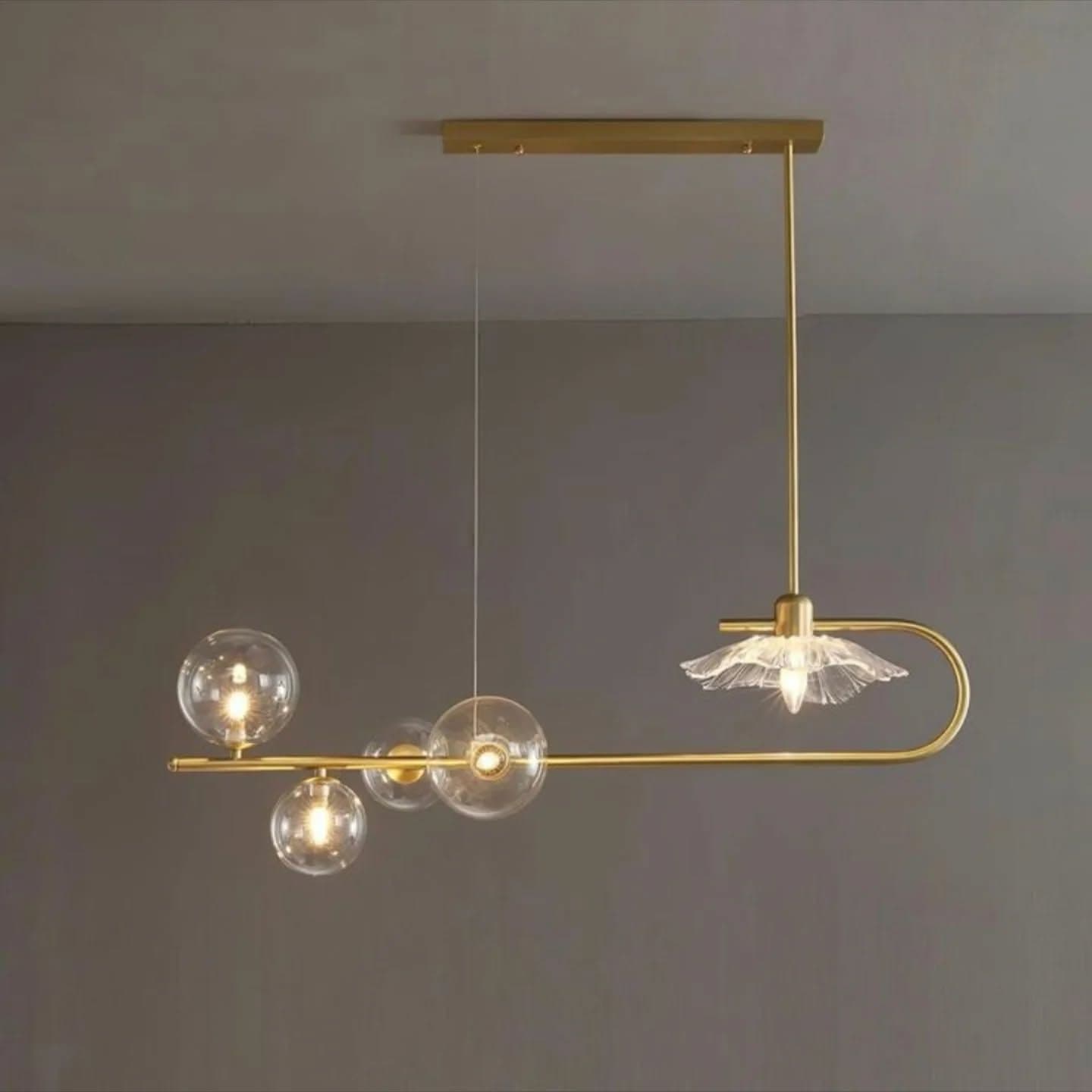 Modern Gold Brass & Glass Petal Pendant Light