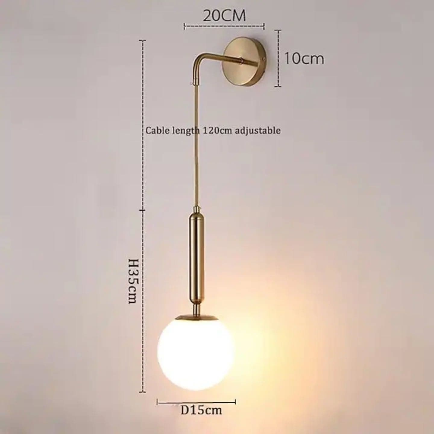 Modern Gold Brass Globe Wall Light with Adjustable Cable