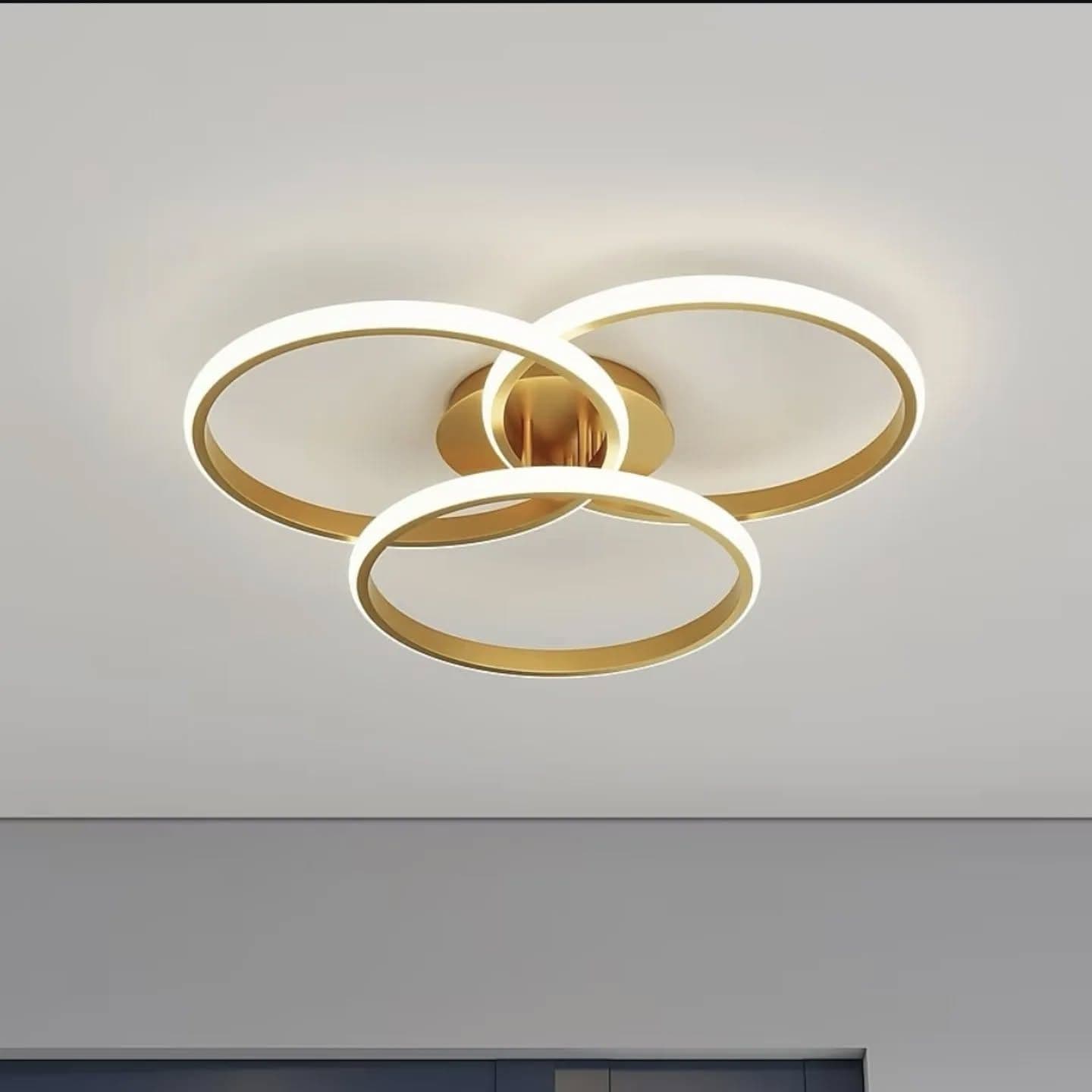 Modern Gold Three-Ring LED Chandelier