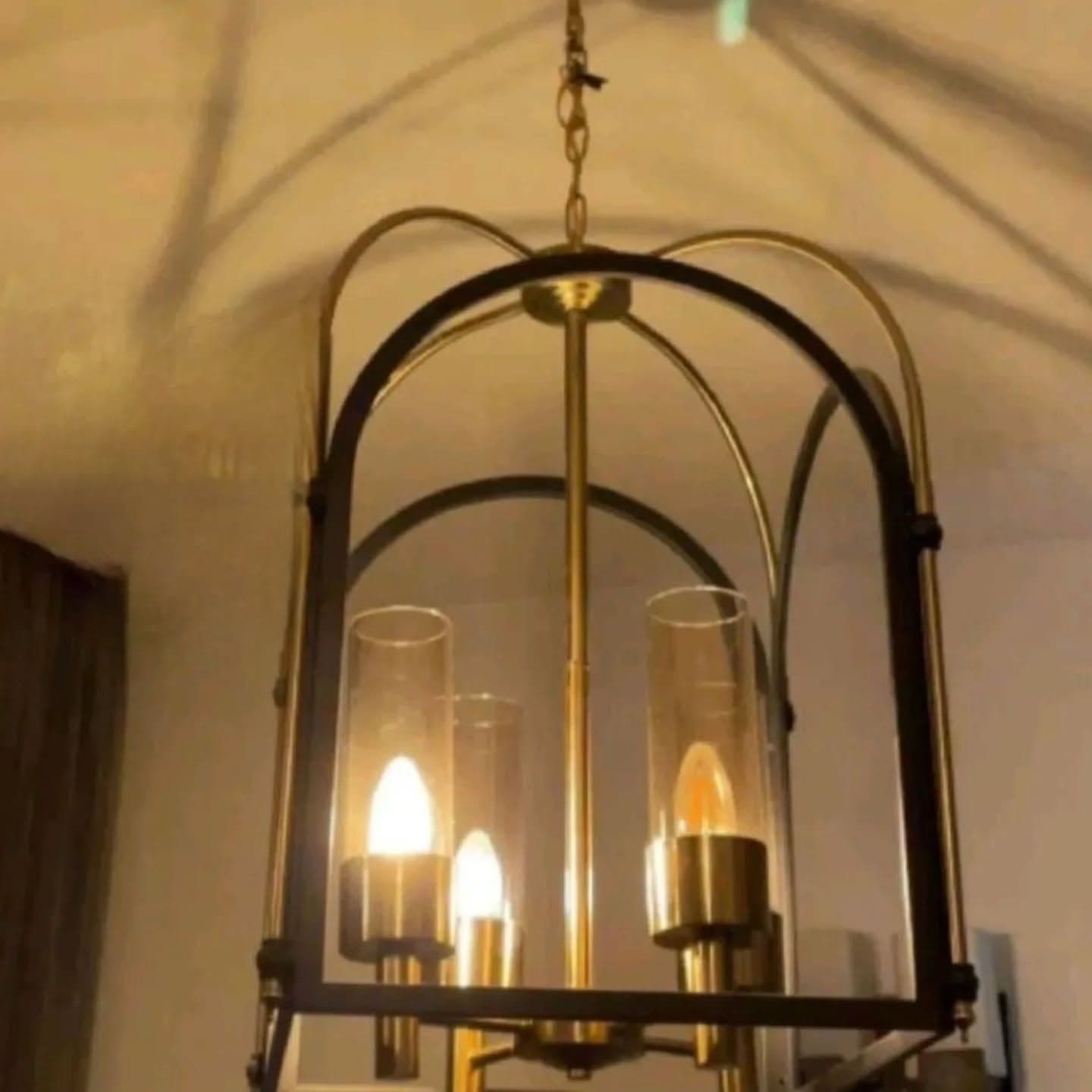 Industrial Gold and Black Glass Chandelier with Arch Details