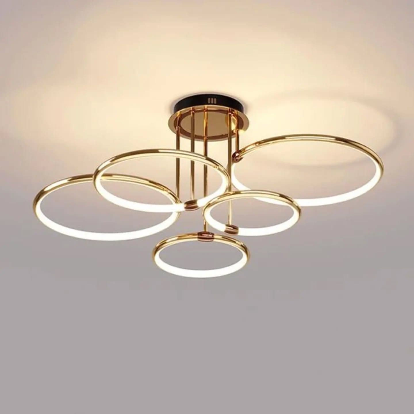Modern Gold Multi-Ring LED Chandelier for Low Ceilings