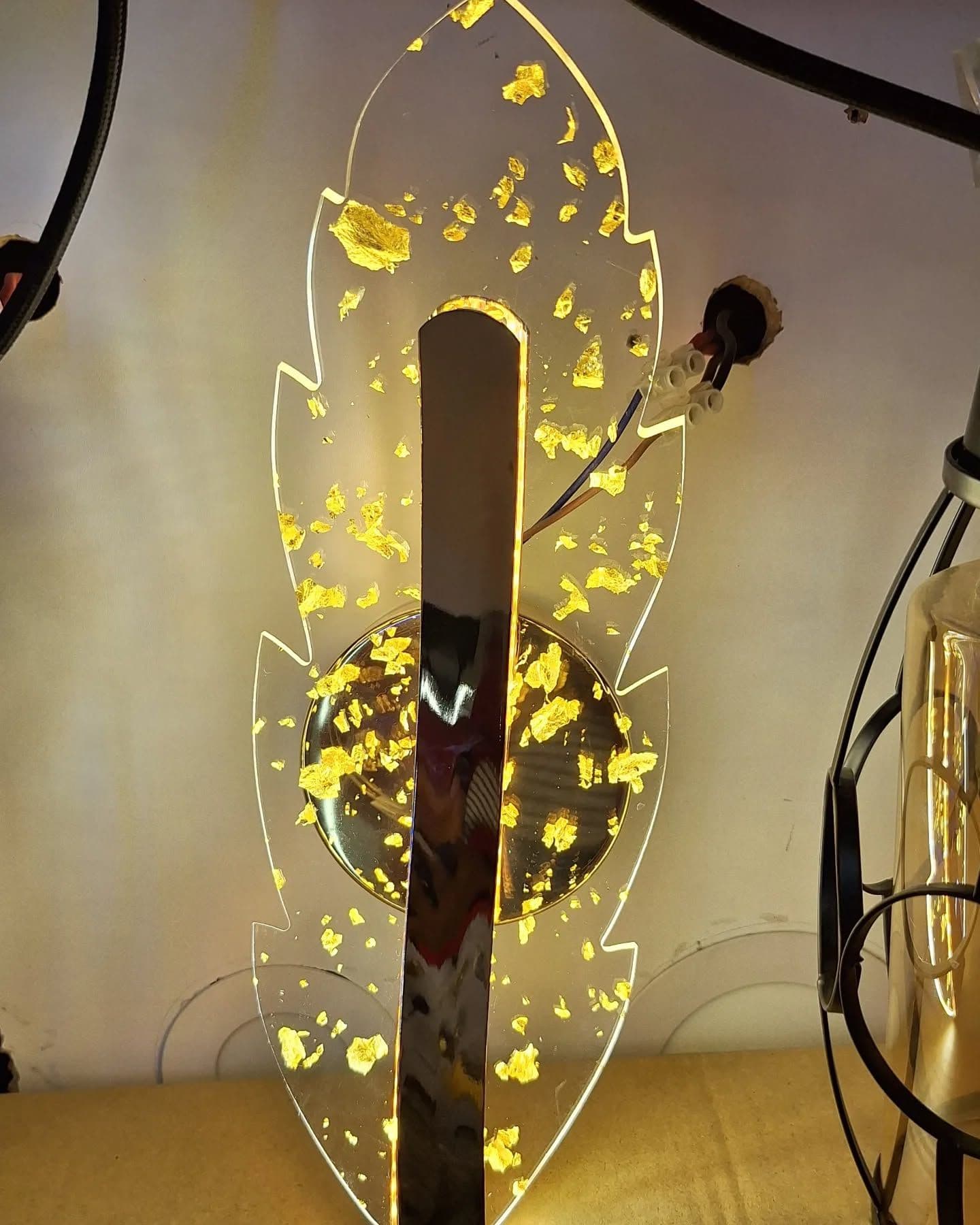 Modern Gold Feather Wall Light with LED