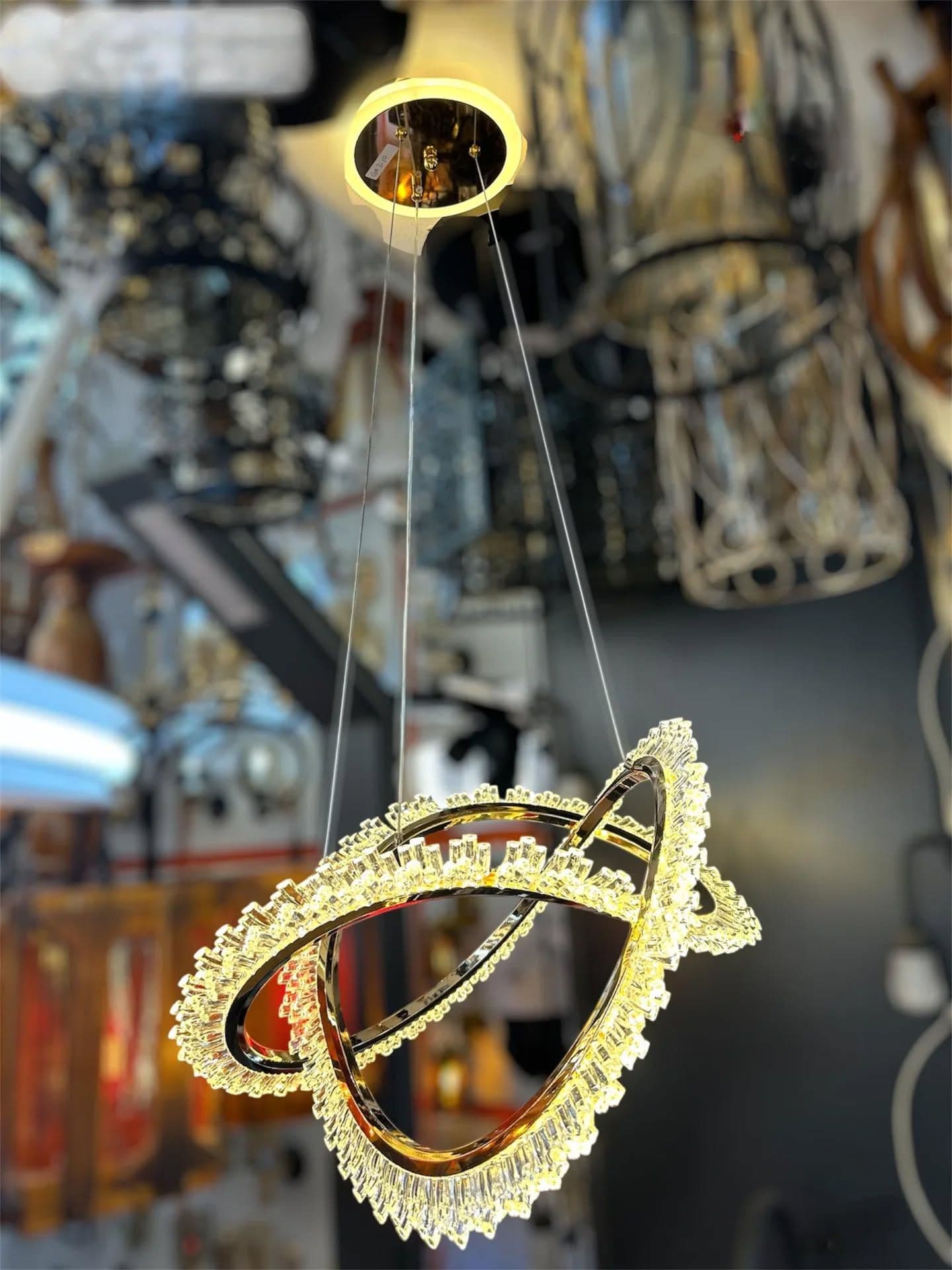 Modern Gold Crystal Ring Pendant Light