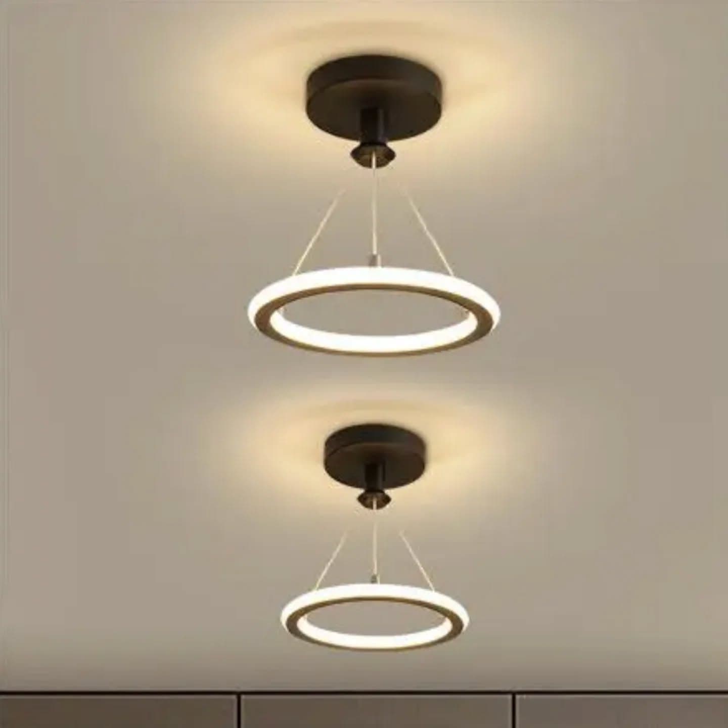 Modern Black Metal Ring Pendant Light with Integrated LEDs
