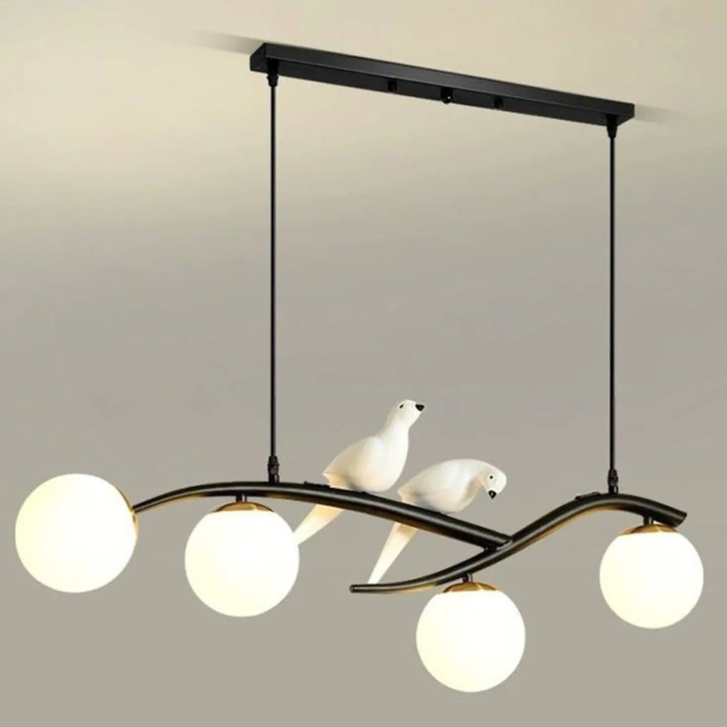 Modern Black Bird Figurine Pendant Light with Globe Shades