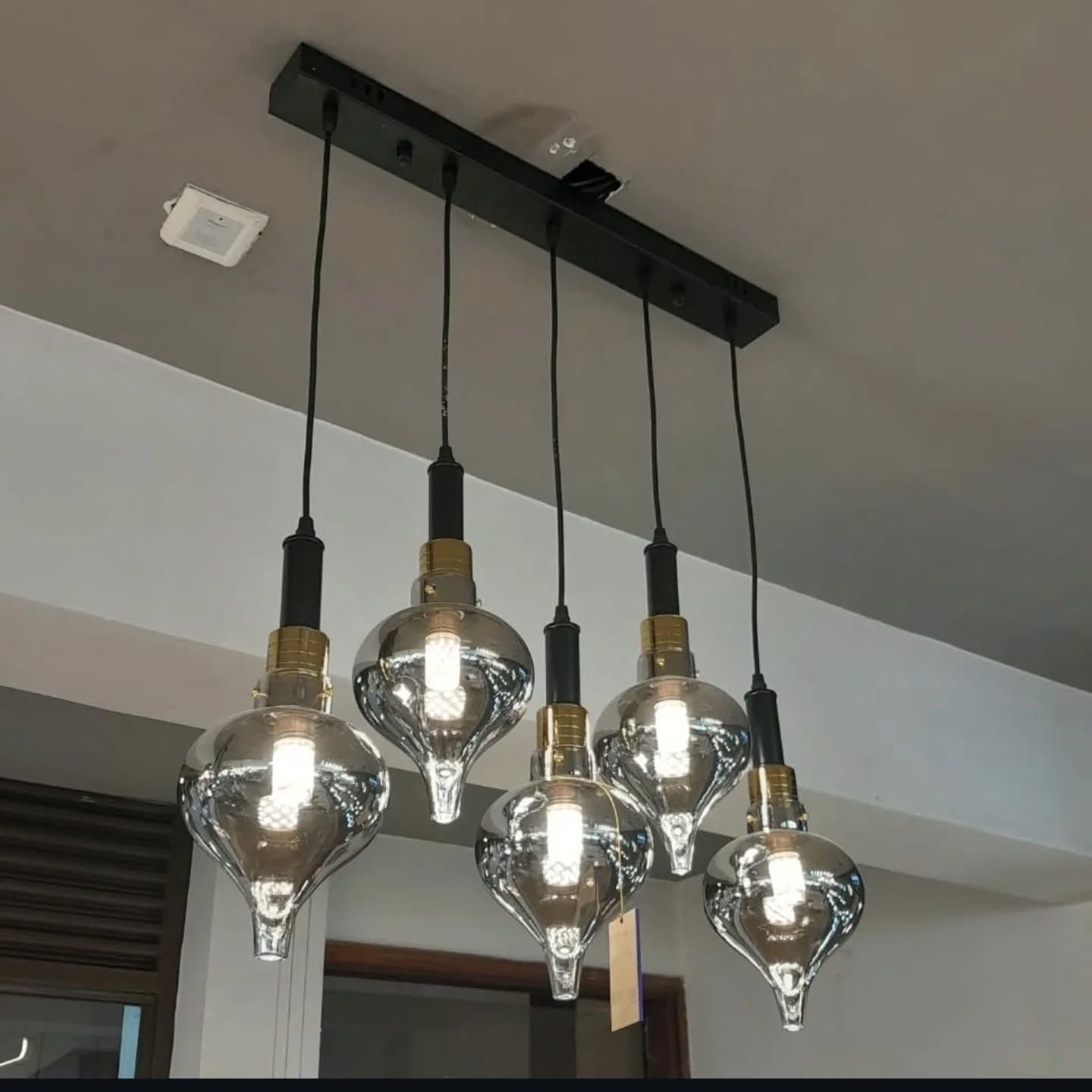 Industrial Black Smoked Glass Linear Pendant Light with Exposed Filament Bulbs