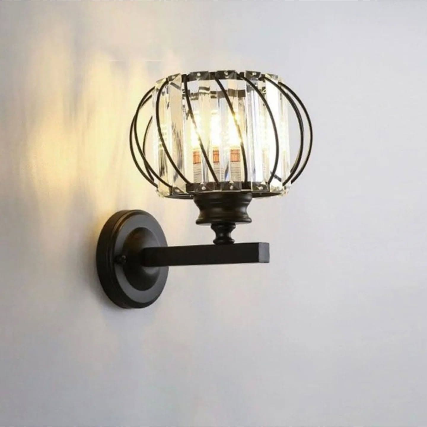 Modern Black Crystal Cage Wall Light