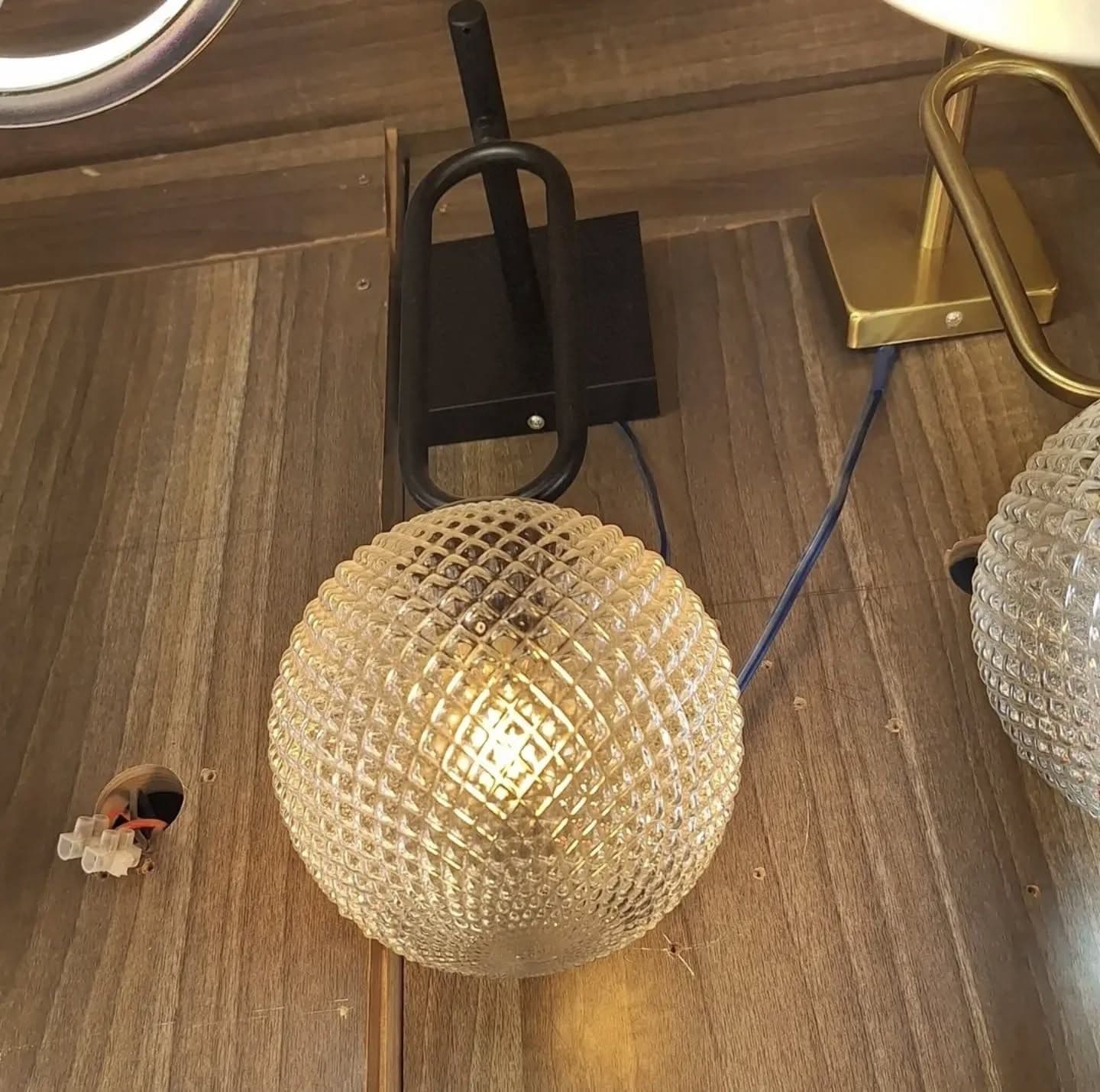 Vintage Brass Wall Light with Textured Glass Shade