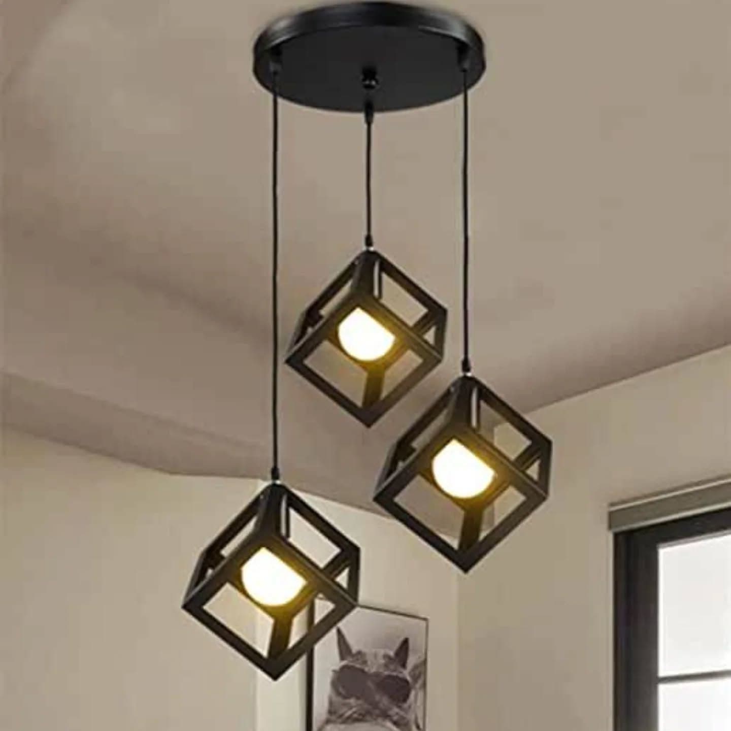 Industrial Black Metal Geometric Pendant Light
