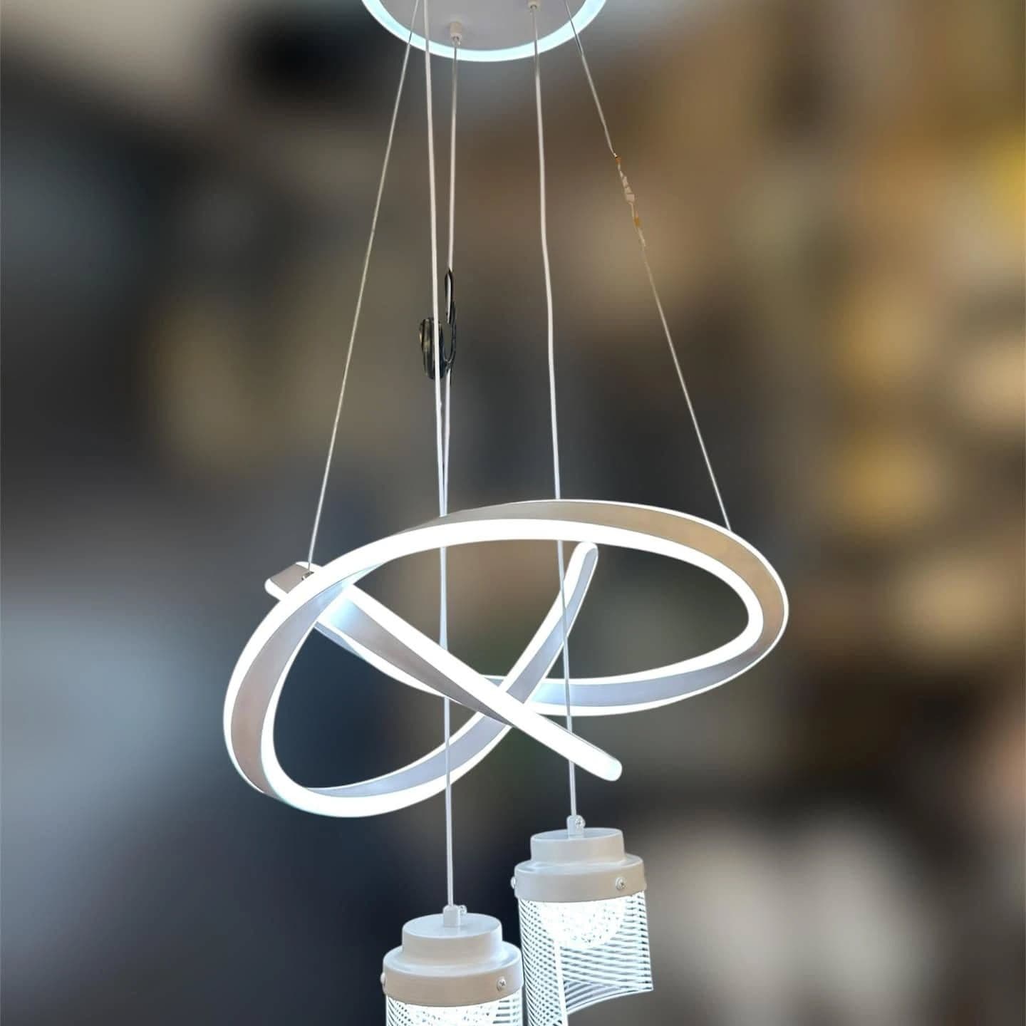 Modern White Multi-Tiered LED Spiral Chandelier