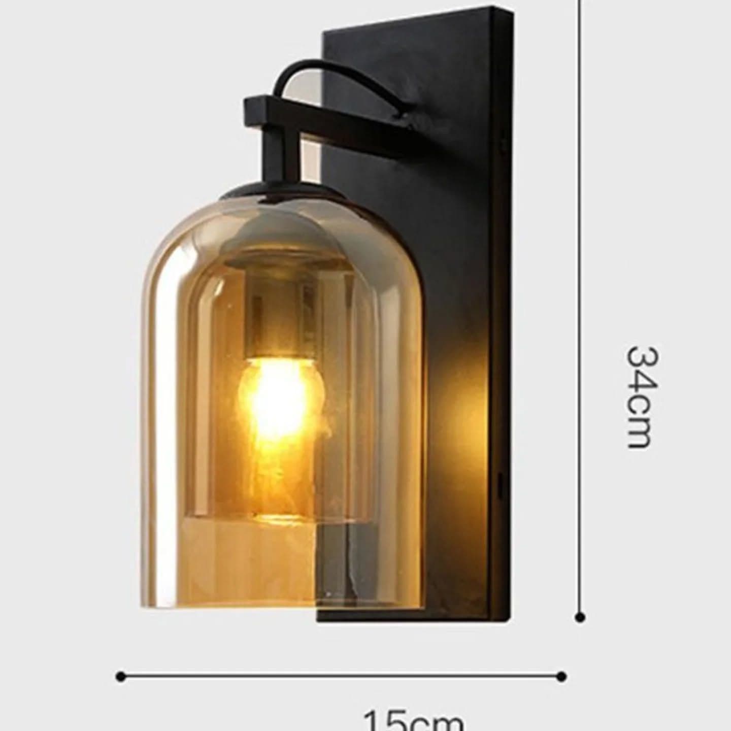 Industrial Amber Glass and Black Metal Wall Light