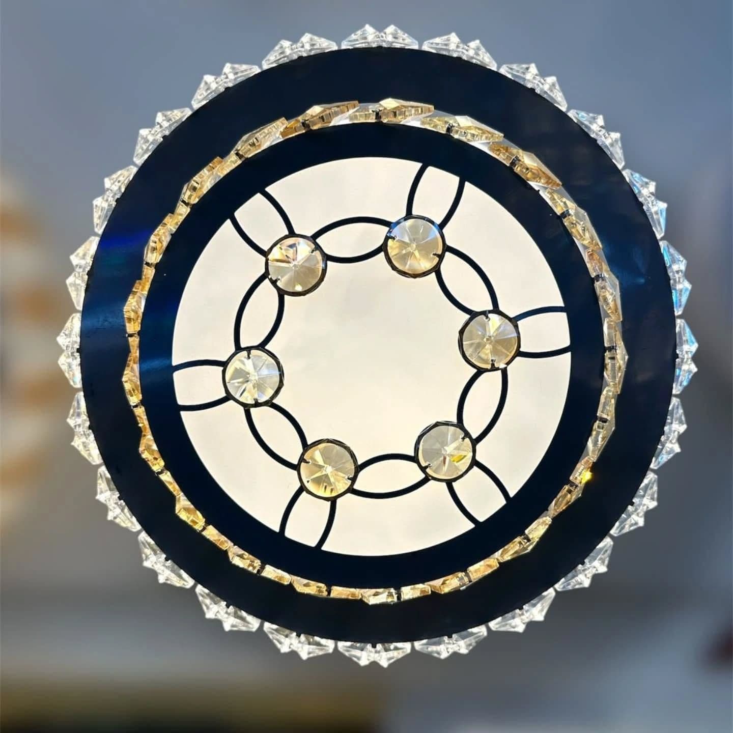 Ornate Gold and Black Crystal Chandelier for Low Ceilings