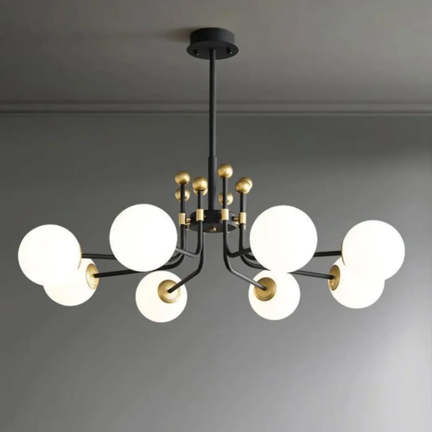 Modern White Glass Globe Chandelier with Gold Accents