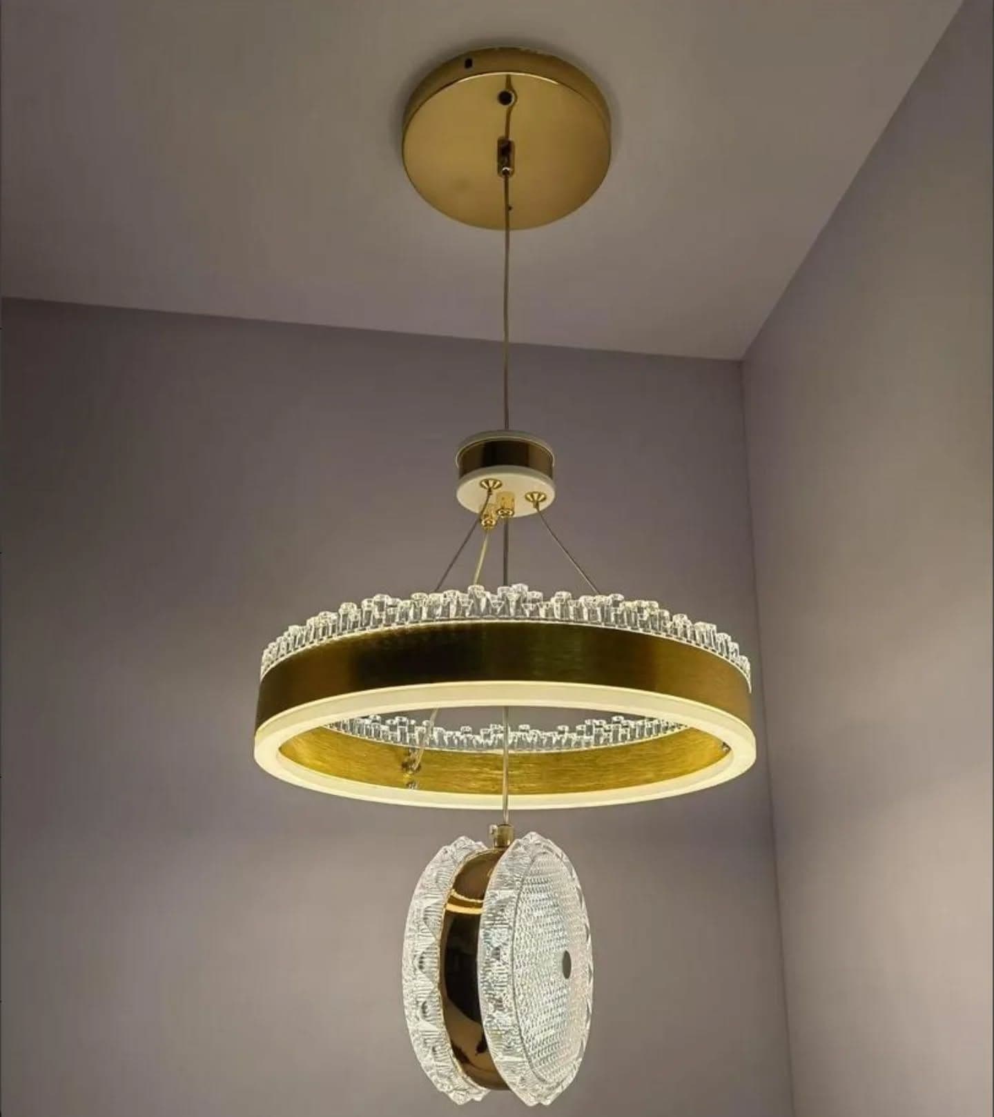 Modern Gold Crystal Circular Chandelier with Integrated LEDs