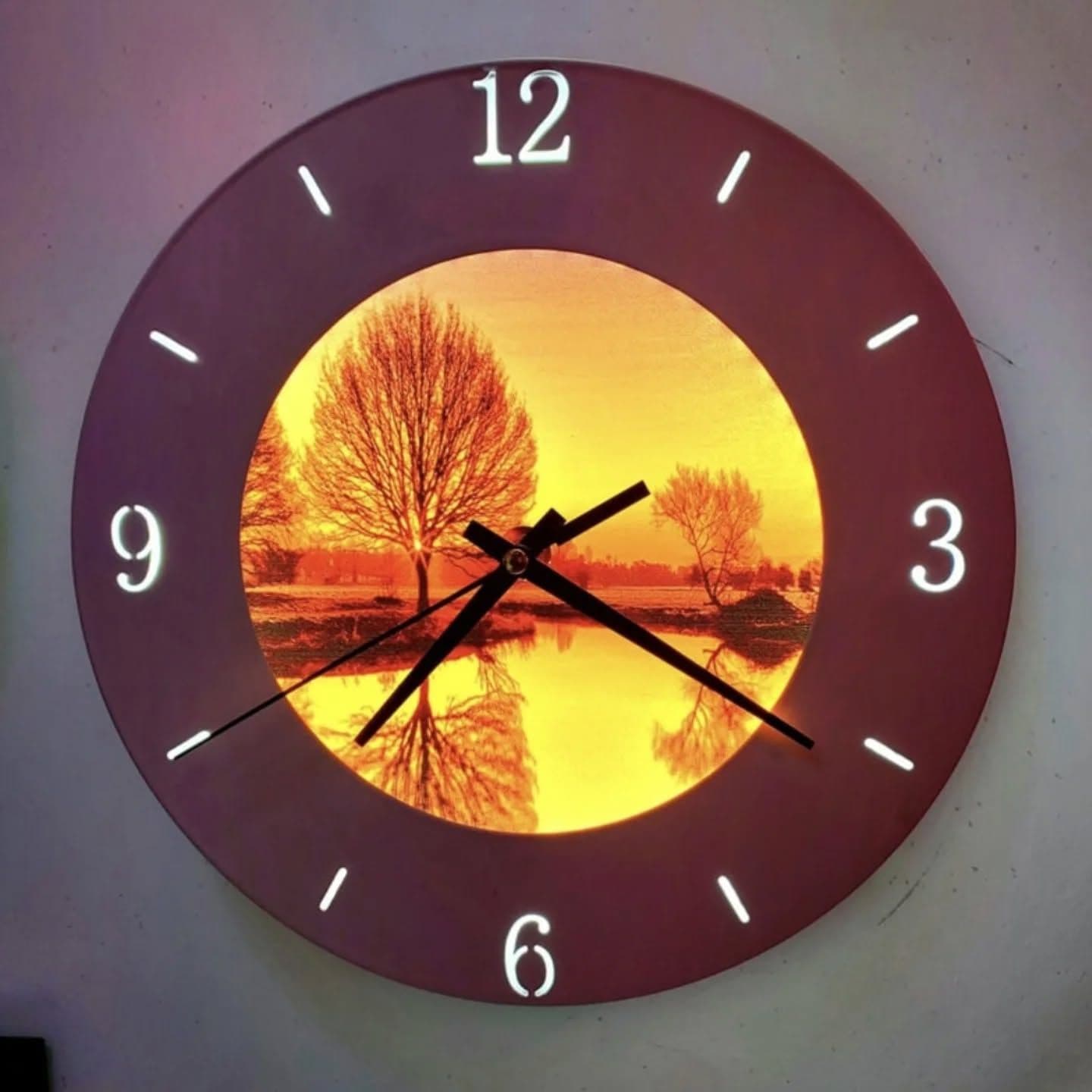 Modern Bronze and White Illuminated Wall Clock Light