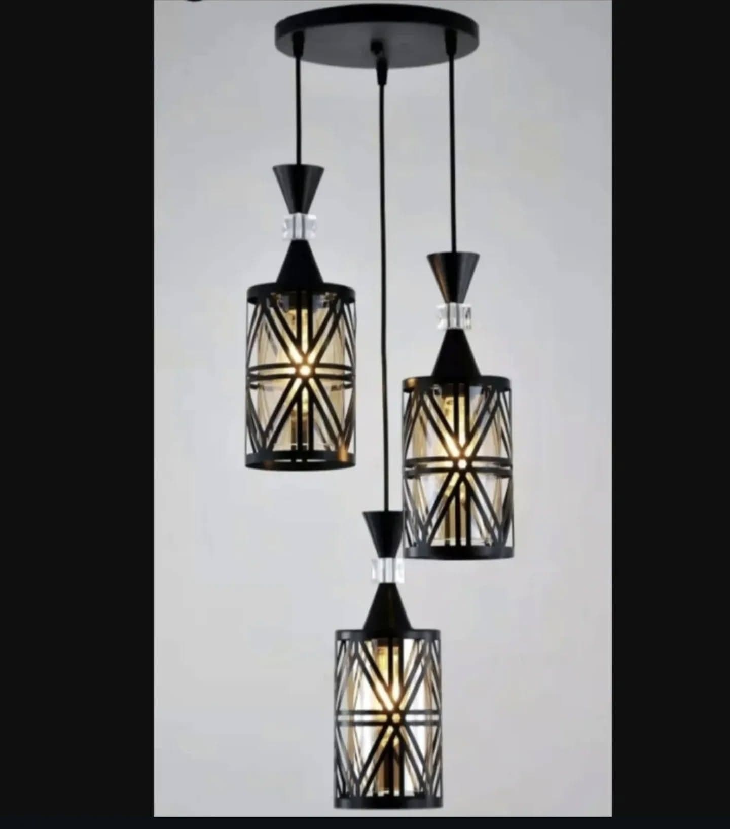 Modern Black and Clear Crystal 3-in-1 Pendant Light Set