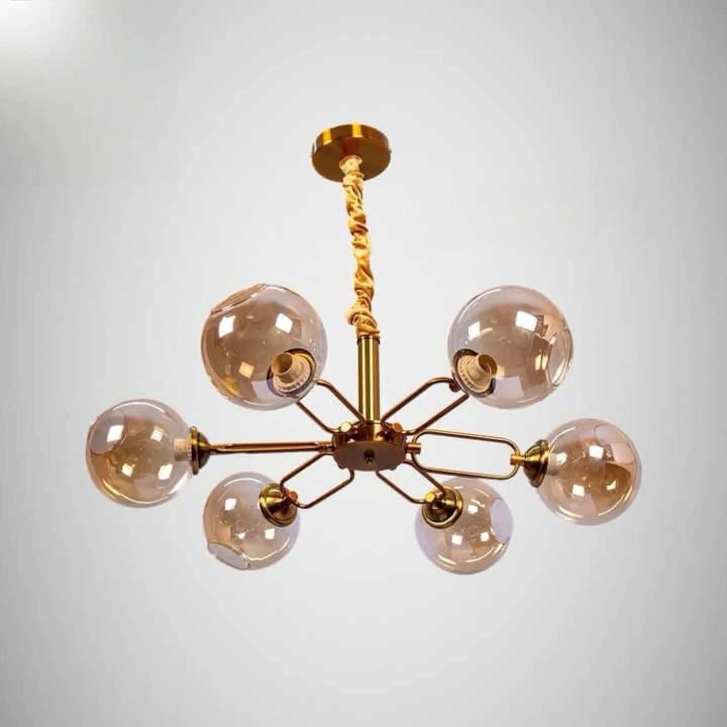 Modern Gold Brass Globe Chandelier for Low Ceilings