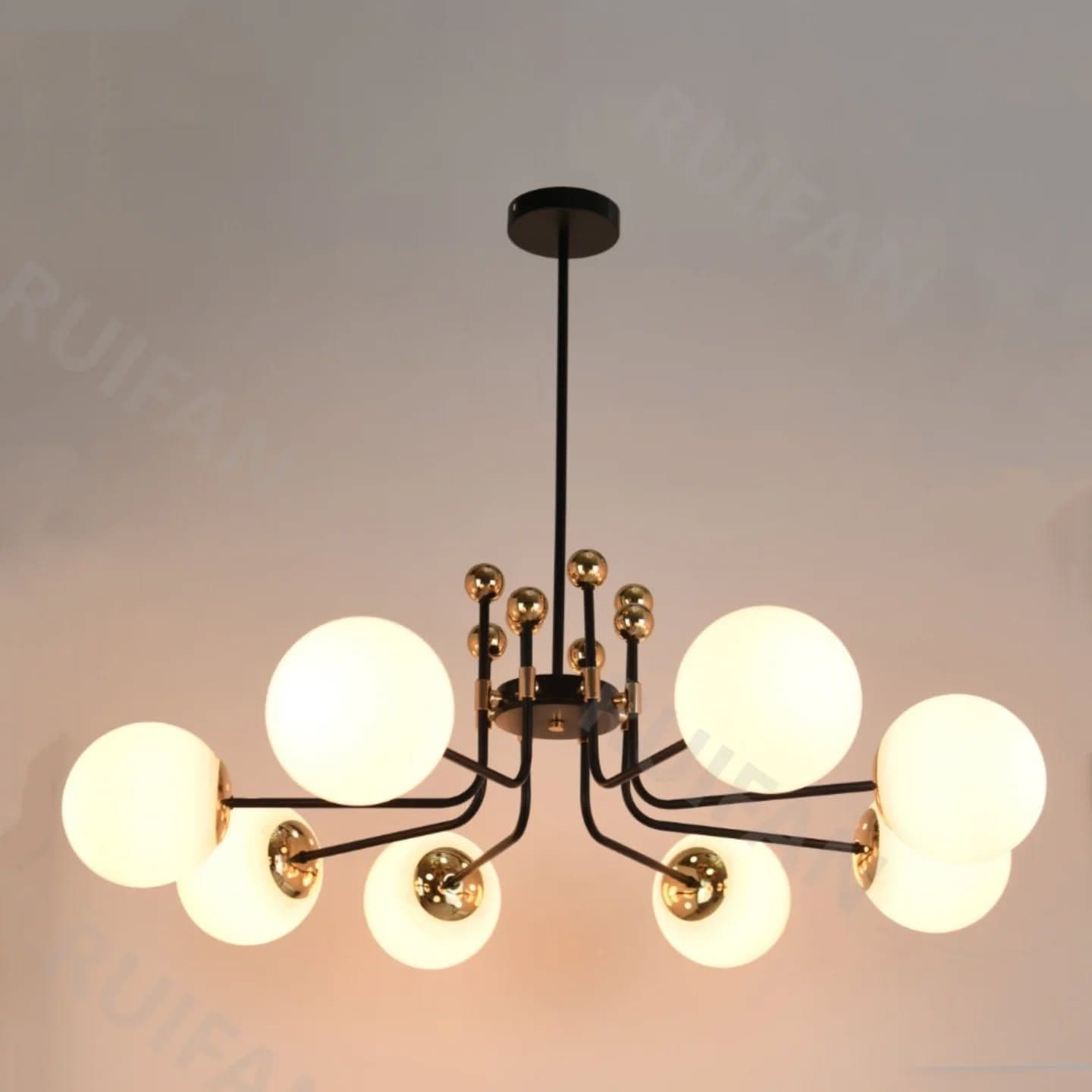 Modern Black 8-Bulb Globe Chandelier with Gold Accents