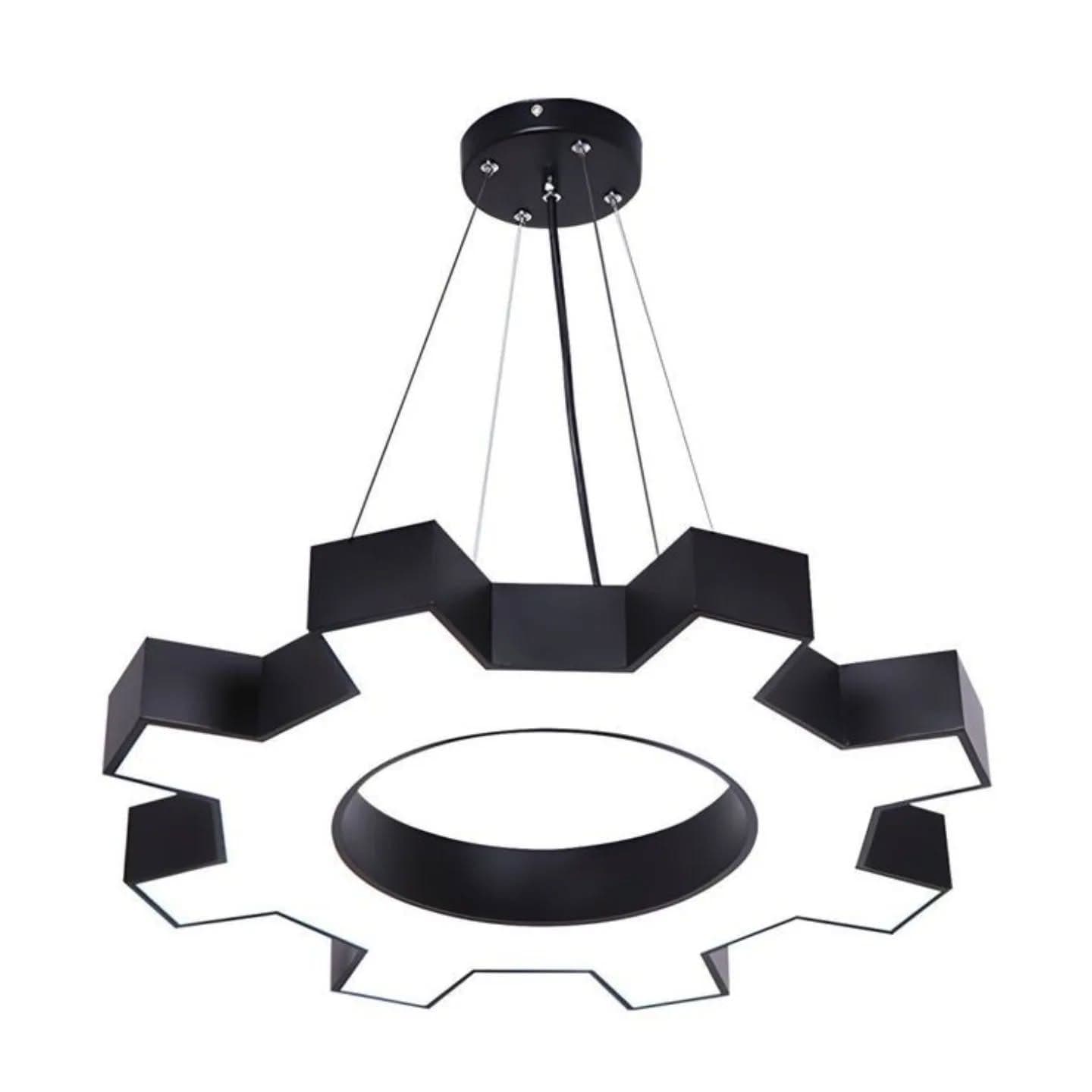 Industrial Black Metal Gear Pendant Light with Integrated LEDs