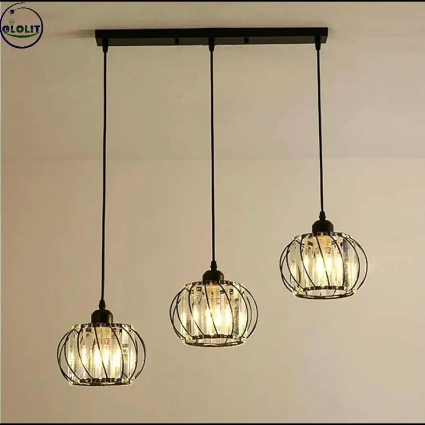 Industrial Black 3-in-1 Pendant Light with Clear Glass and Wire Cage