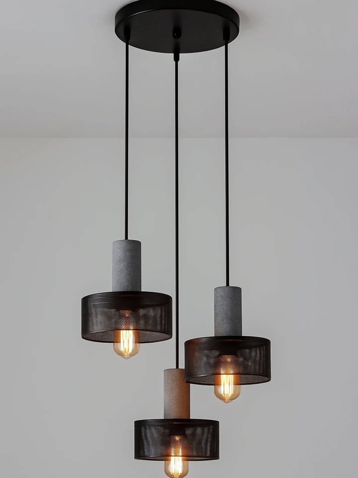 Industrial Black 3-Light Perforated Pendant Cluster