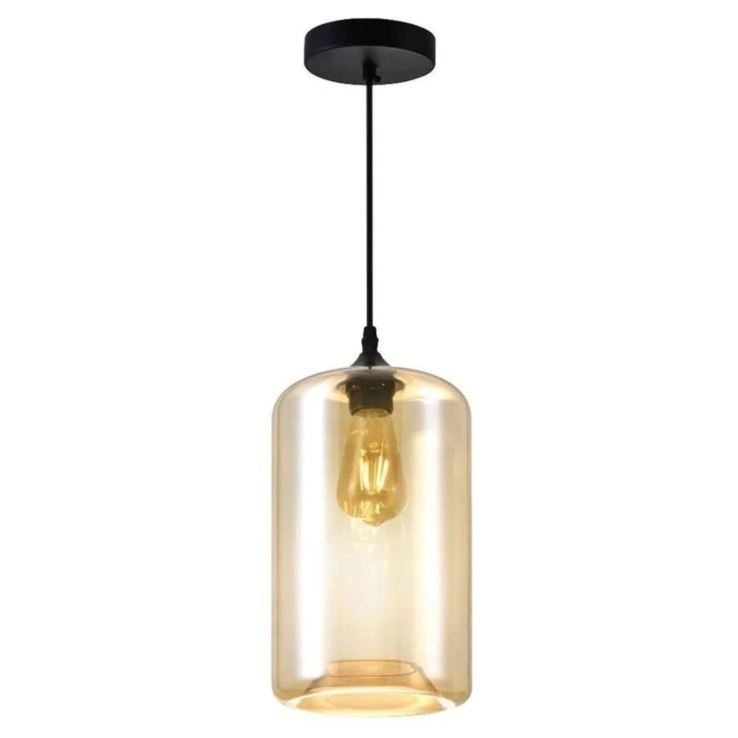 Industrial Amber Glass Pendant Light with Black Metal Finish
