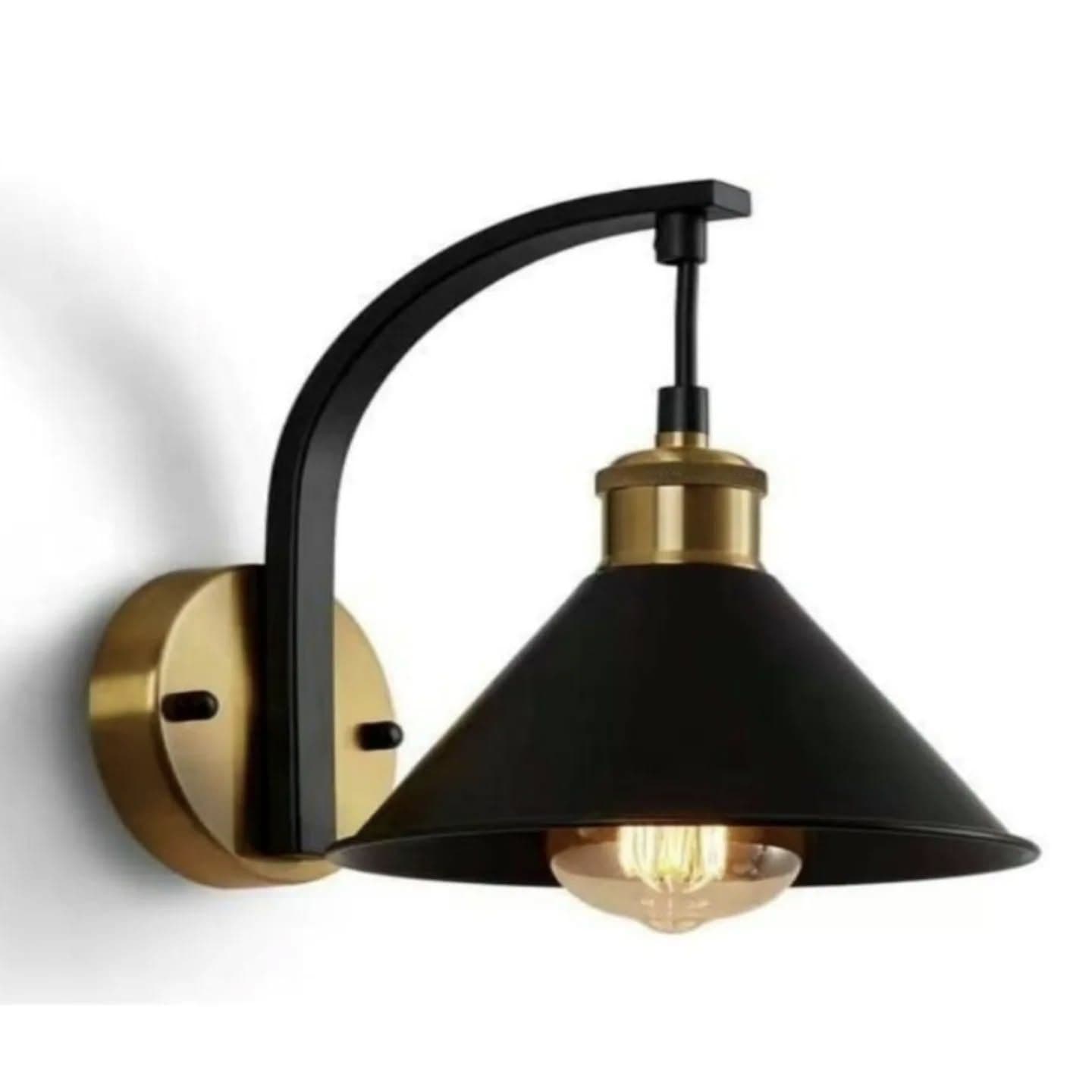 Industrial Black Metal and Brass Arm-Mounted Wall Light