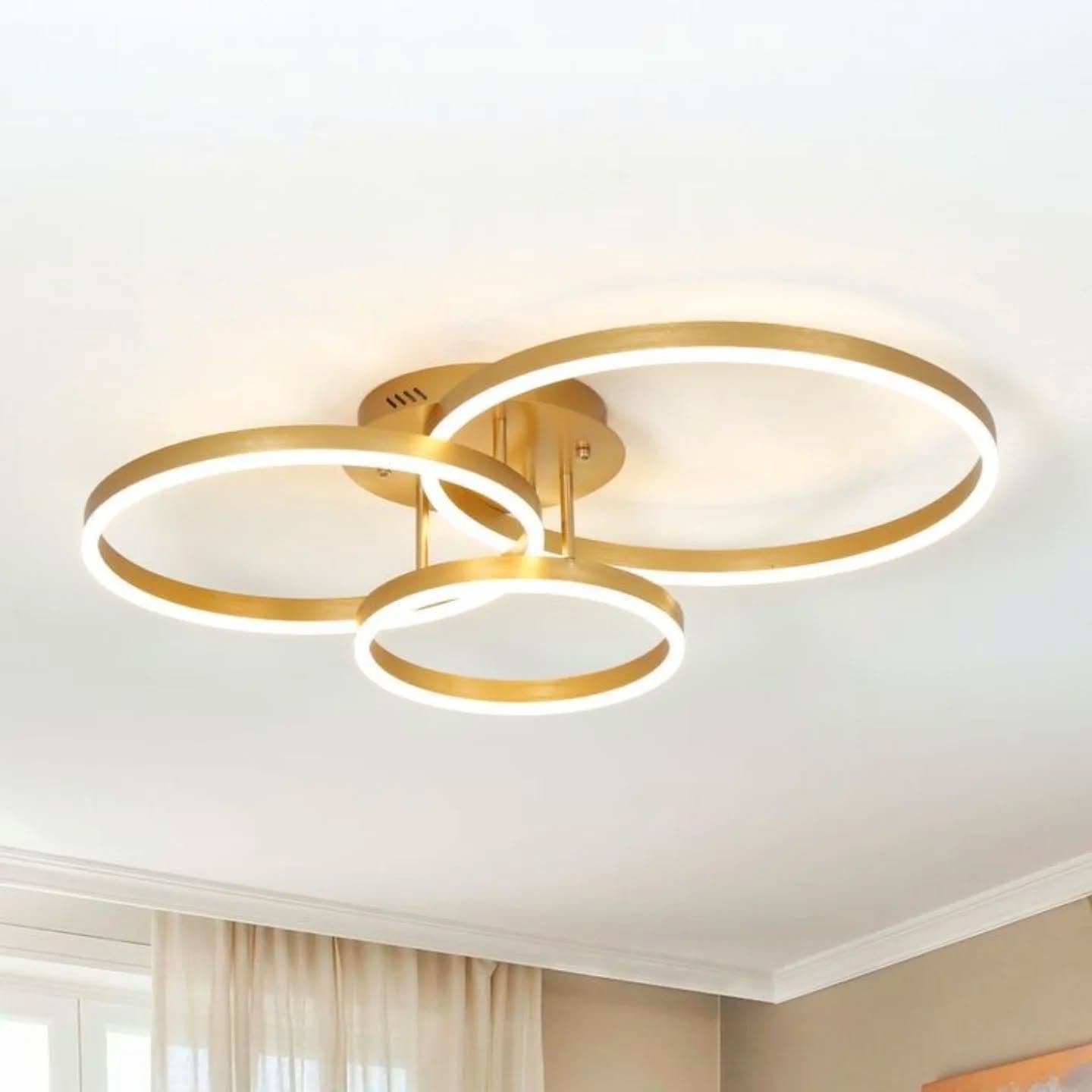 Modern Gold Multi-Ring LED Chandelier for Low Ceilings