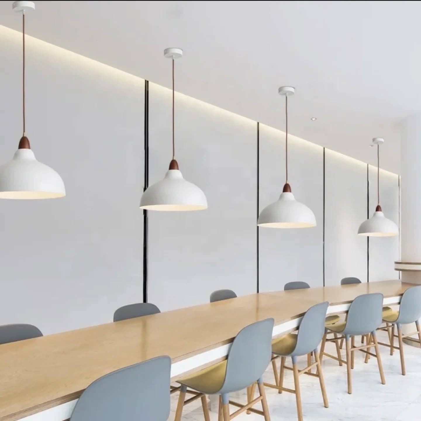 Modern White Dome Pendant Light with Wood Accent