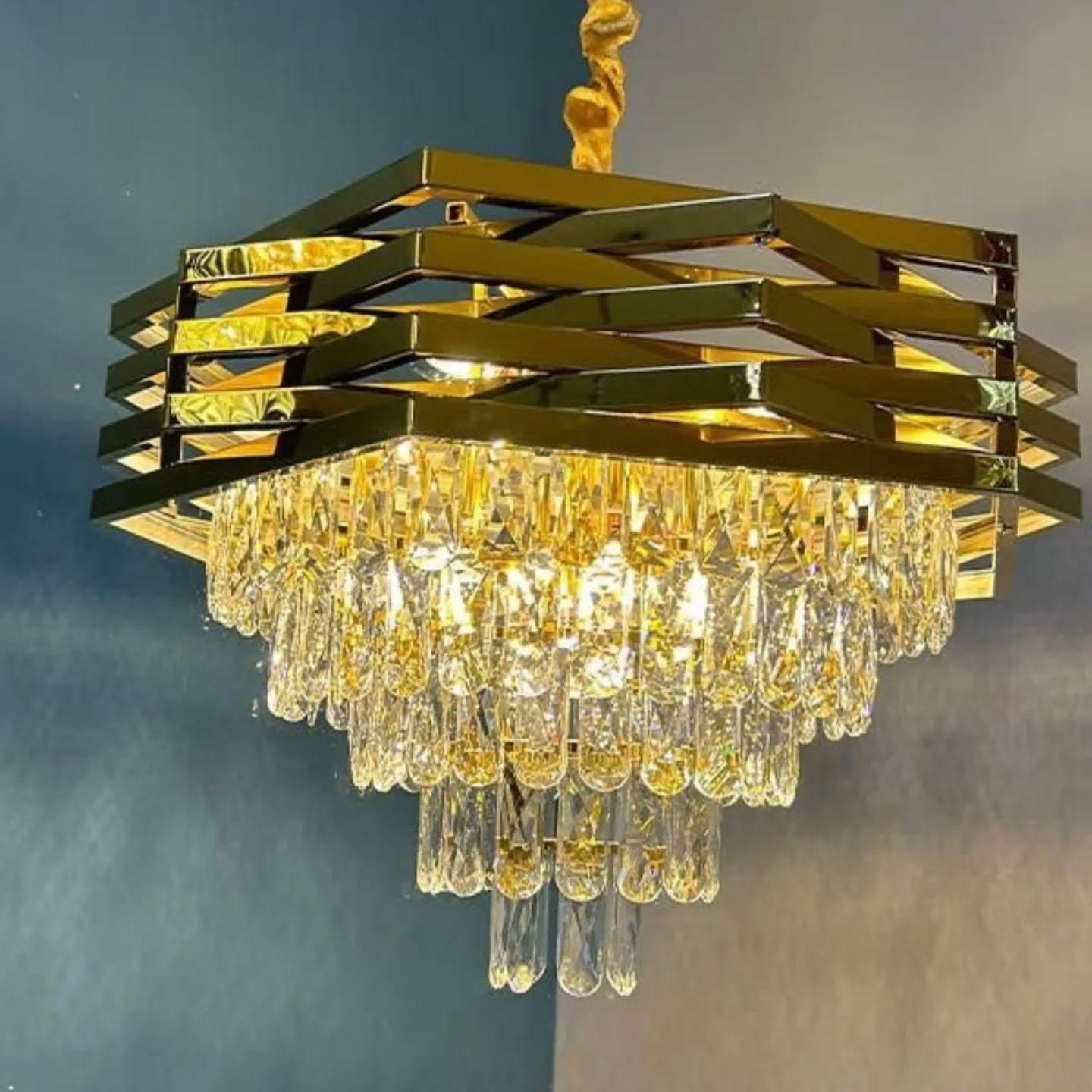 Modern Gold Crystal Tiered Chandelier