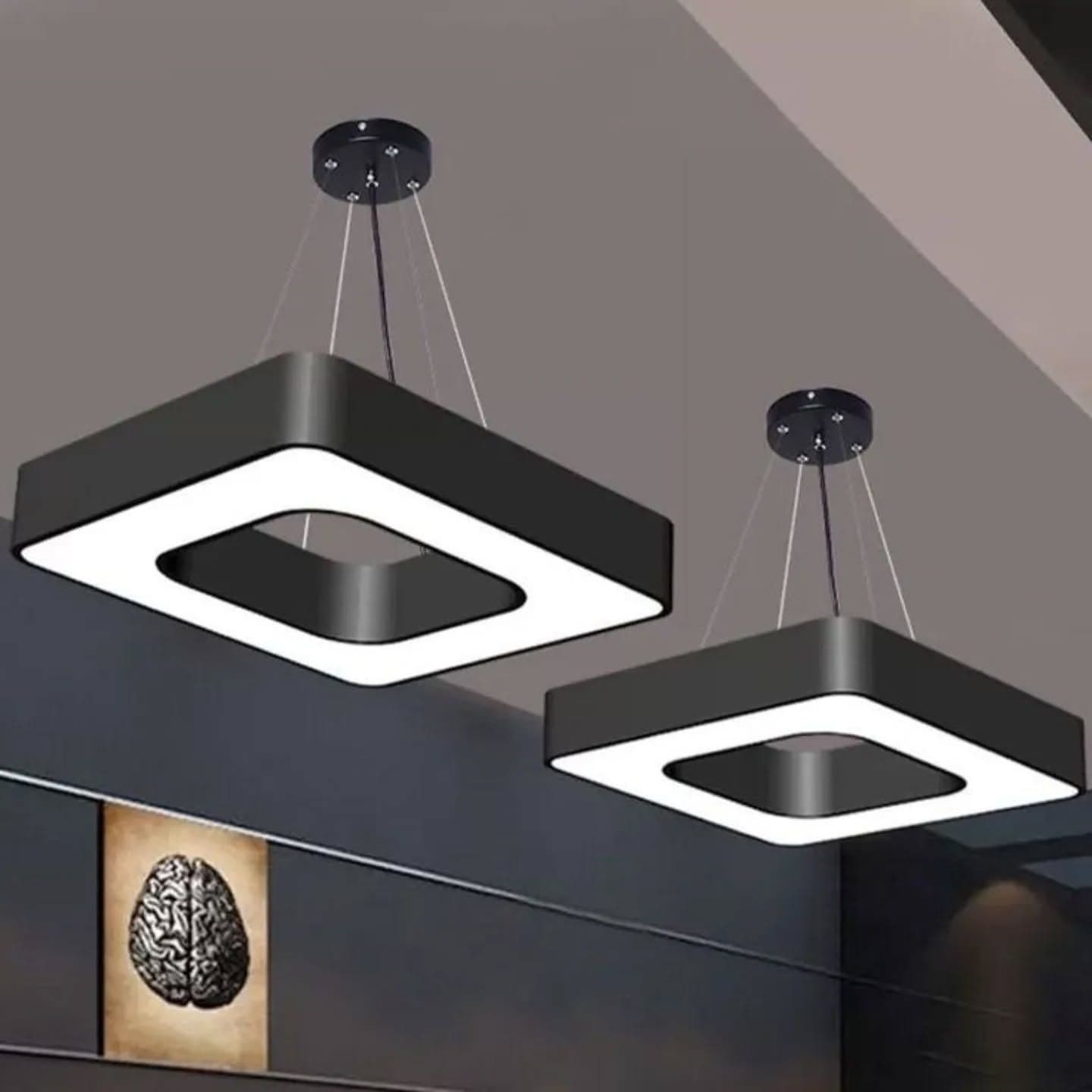 Modern Black and White Square LED Pendant Light - Medium