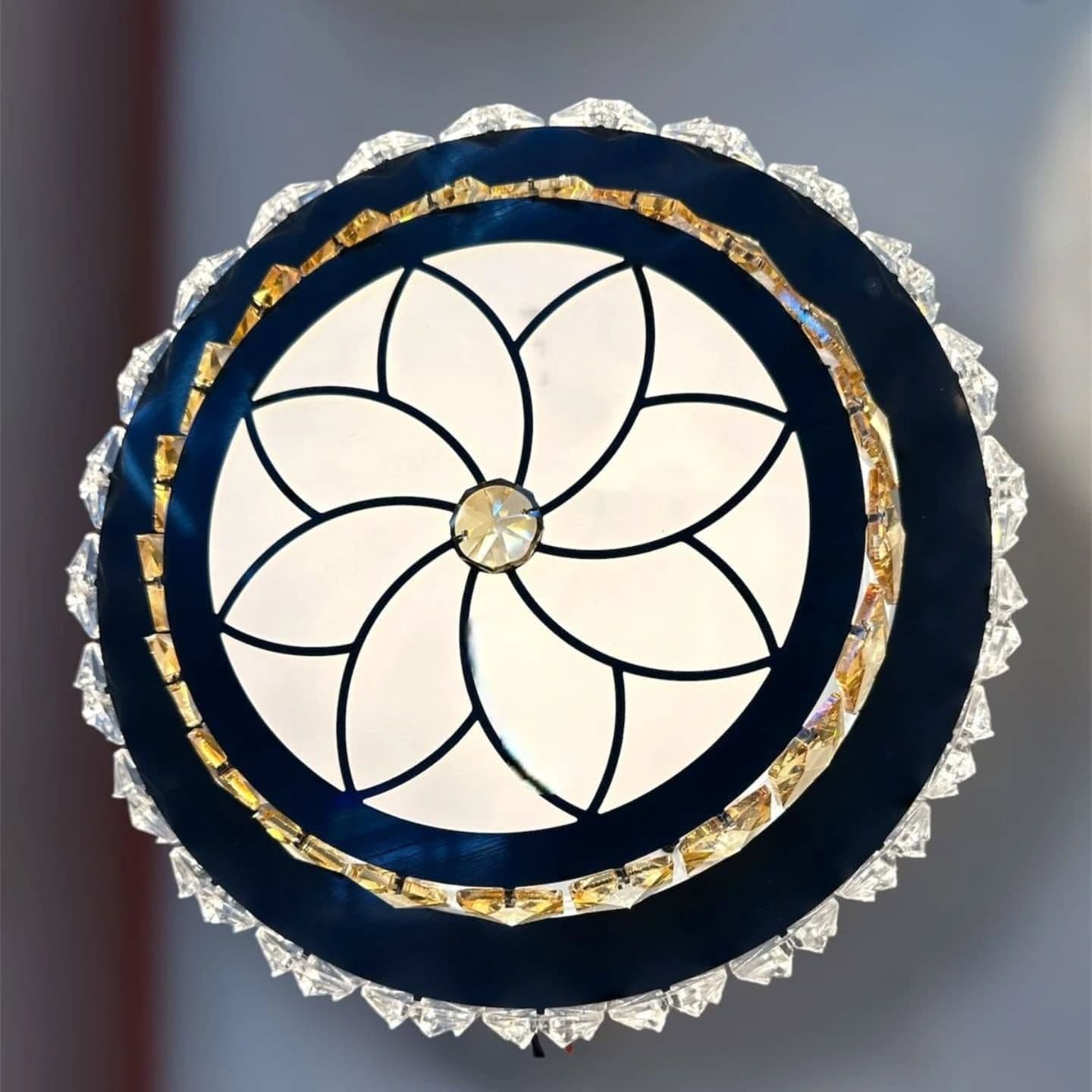 Modern Gold and Dark Blue Crystal Geometric Chandelier