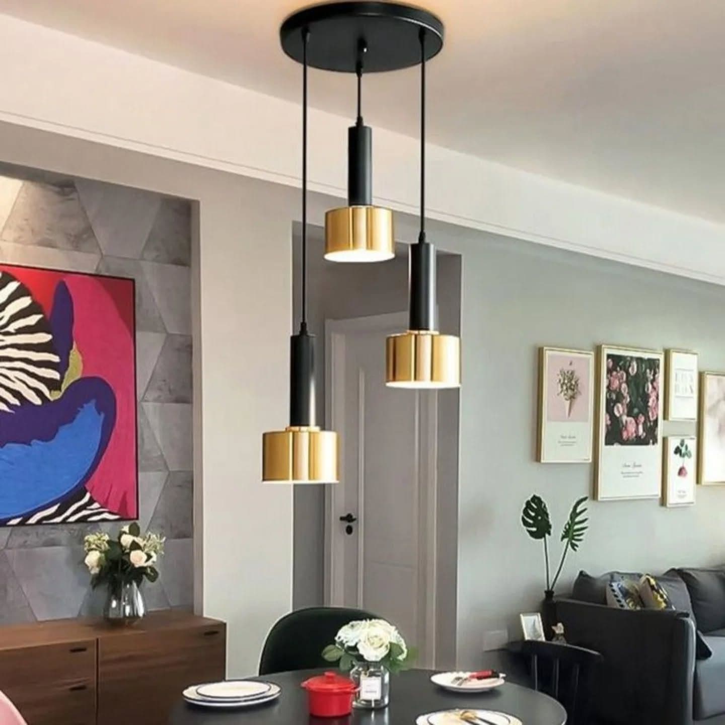 Modern Gold Cylindrical Pendant Light