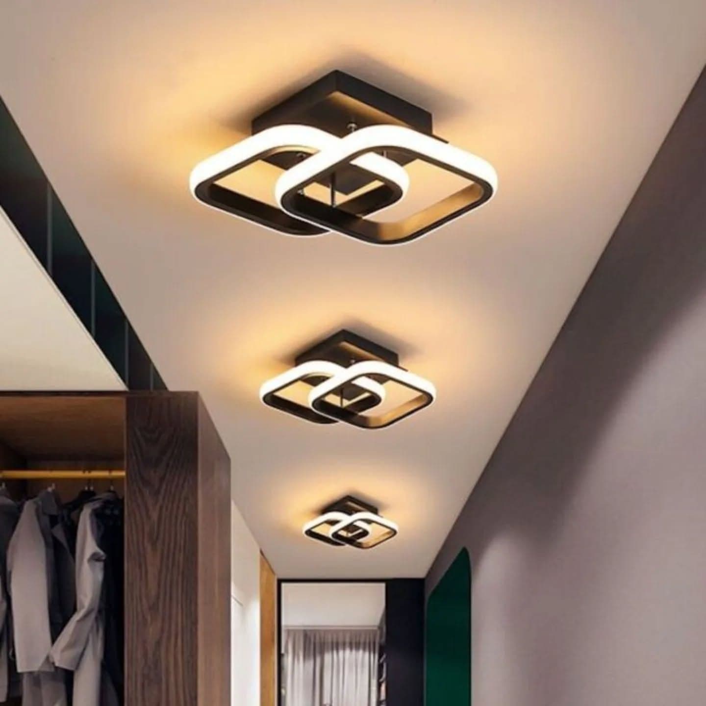 Modern Black and White Square Ring LED Wall Light - Medium