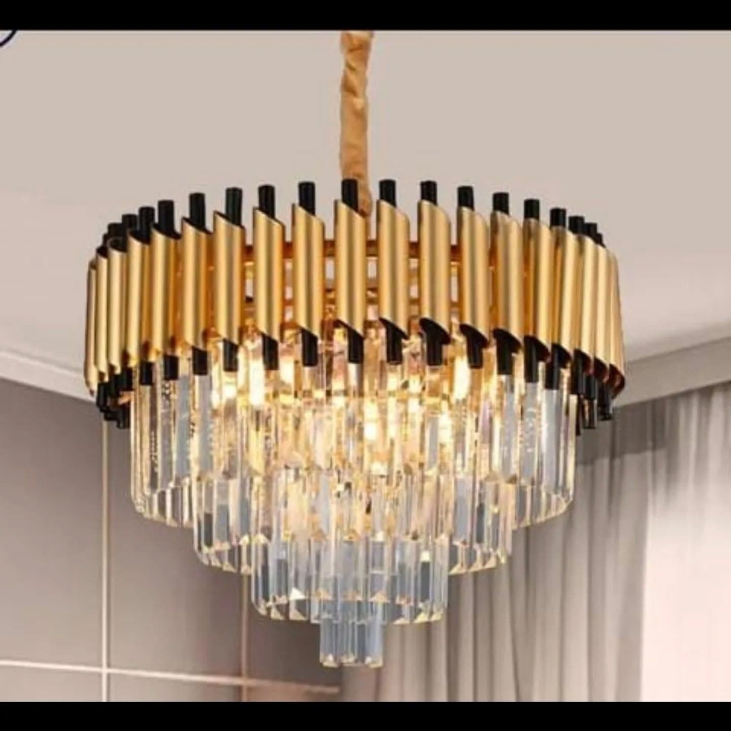Luxury Modern Gold and Clear Crystal Tiered Chandelier