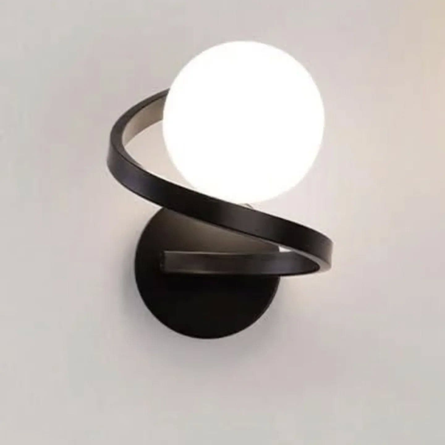 Modern Black and White Swirl Wall Light with Globe Shade