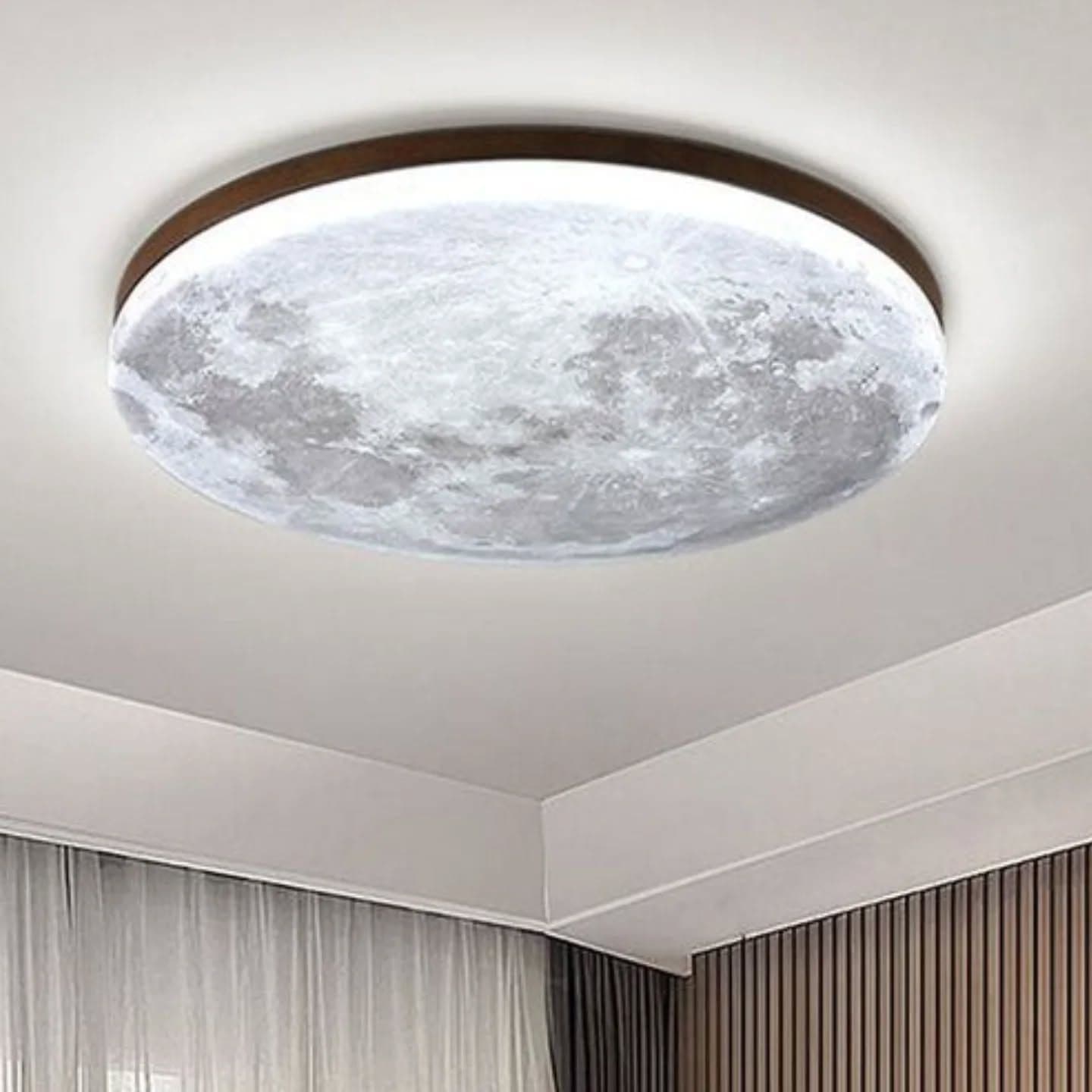 Modern Moon-Shaped Wooden LED Wall Light - Brown & White