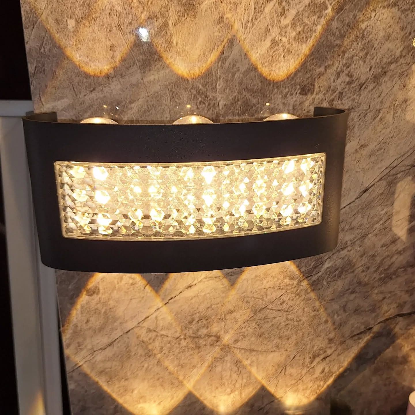 Modern Matte Black Wall Light with Faceted Glass